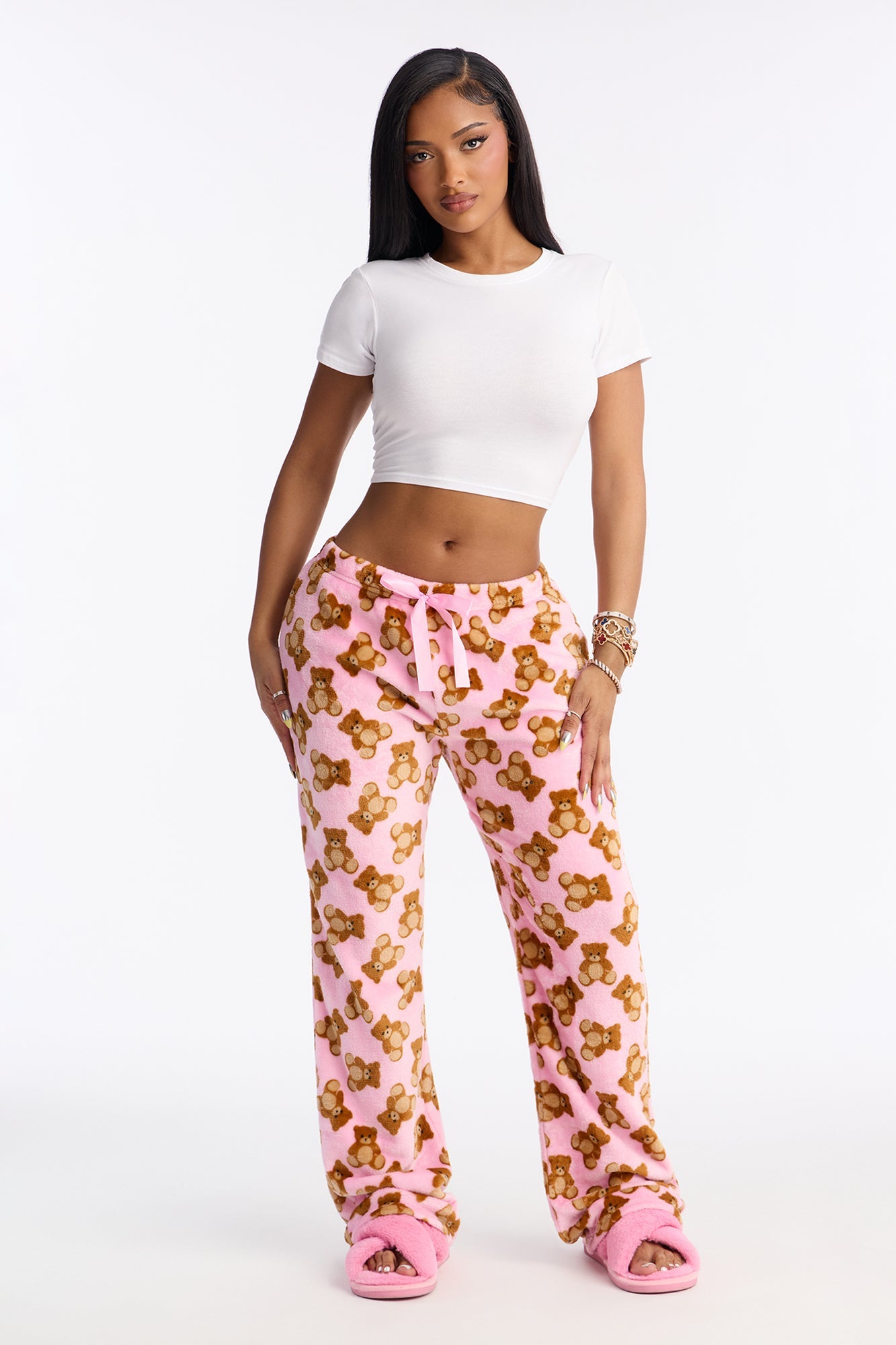 Bear Cuddles Plush PJ Pants - Pink/combo