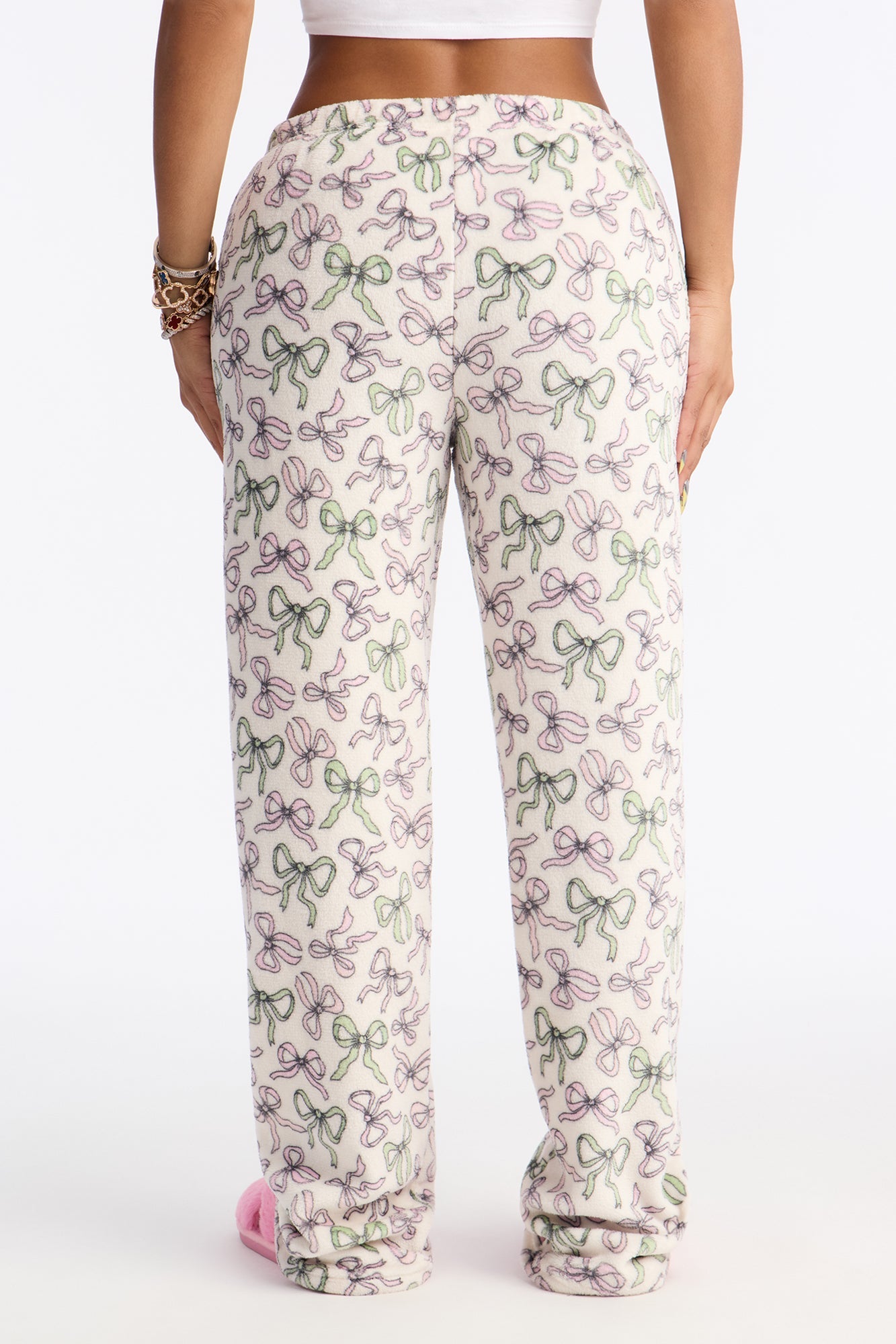 Darling Bows Plush PJ Pants - White/combo