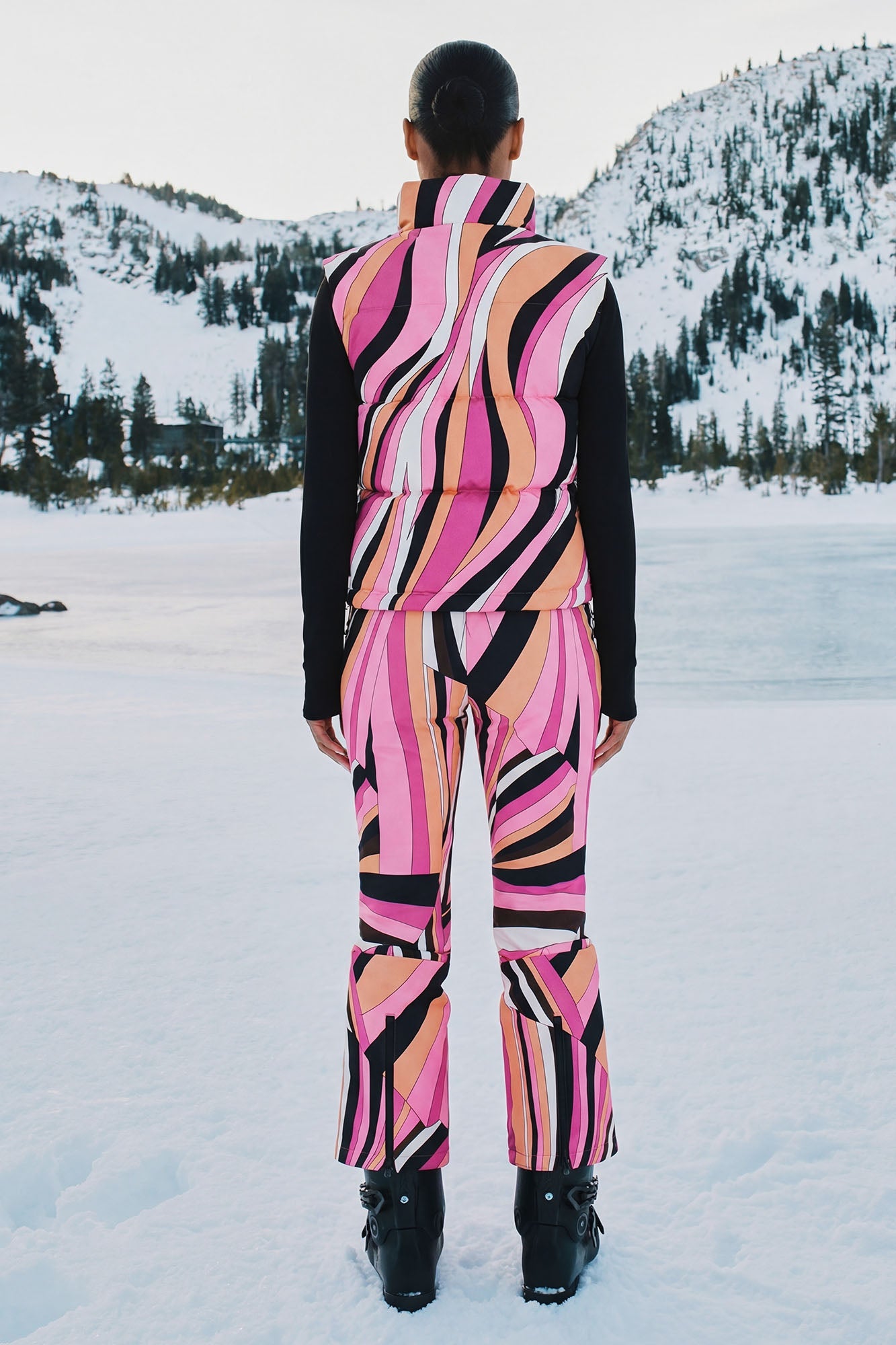 Winter Fun Abstract Puffer Vest - Pink/combo
