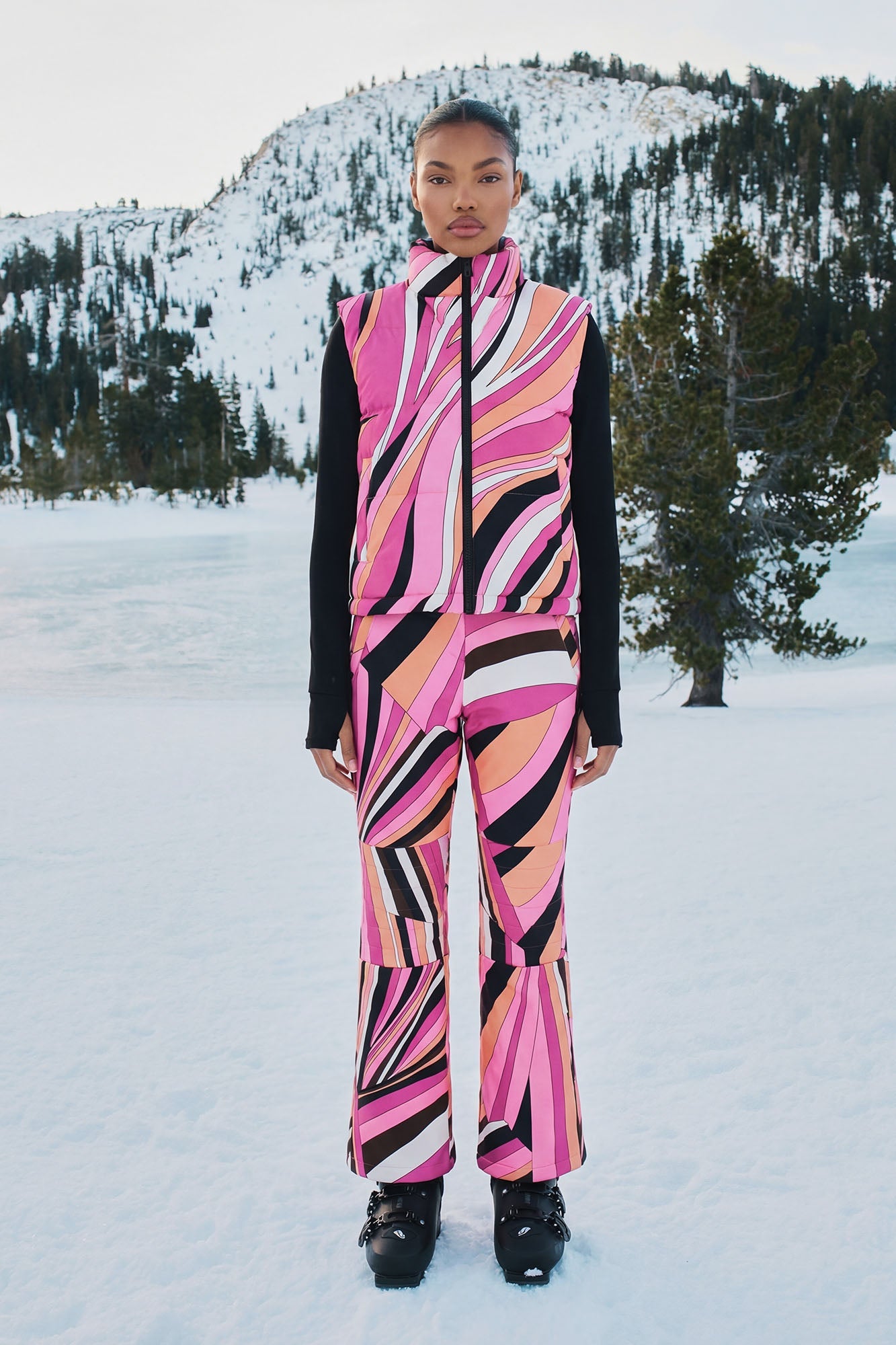 Winter Fun Abstract Puffer Vest - Pink/combo