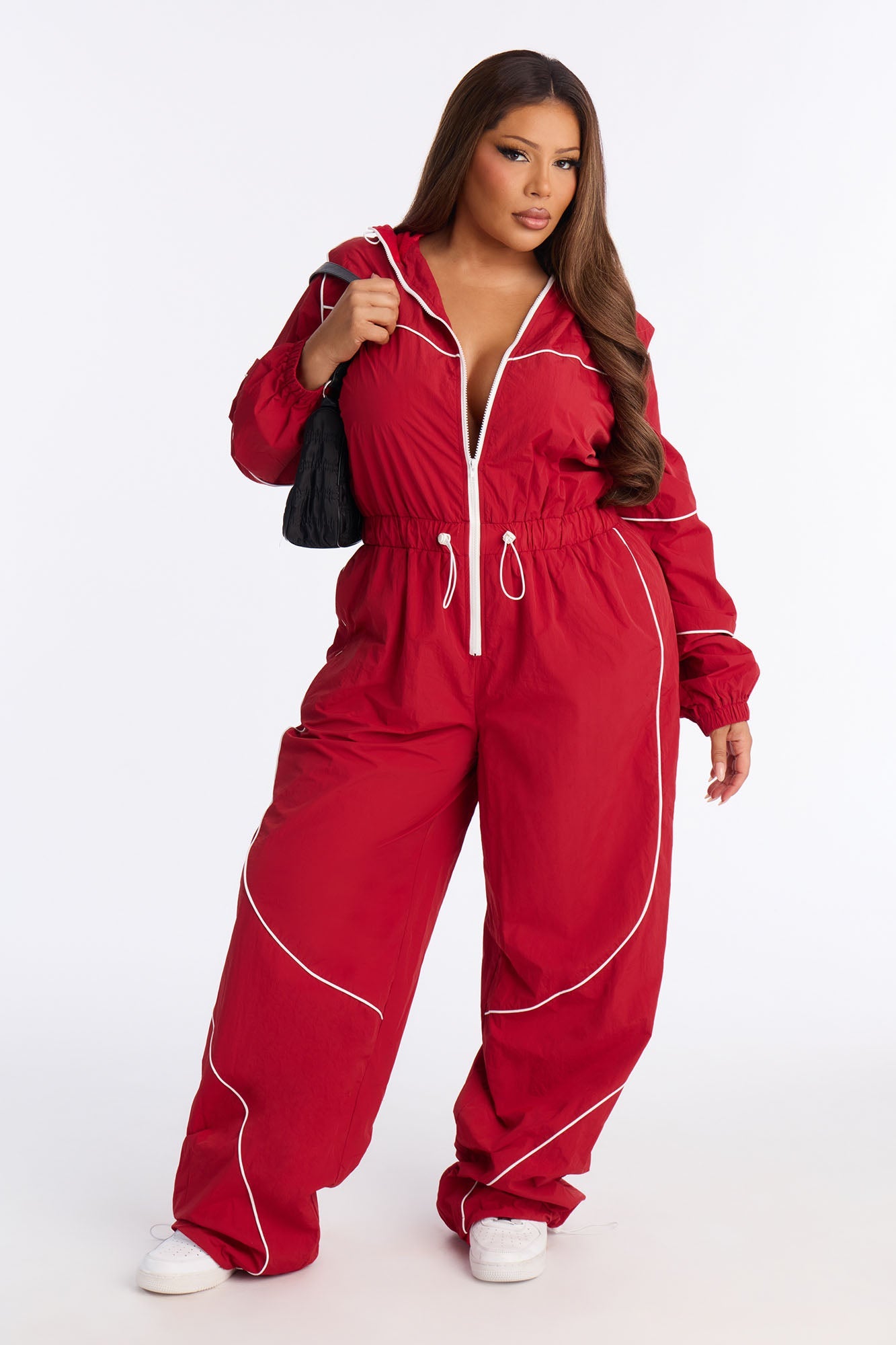 Chelsea Hooded Windbreaker Jumpsuit - Red