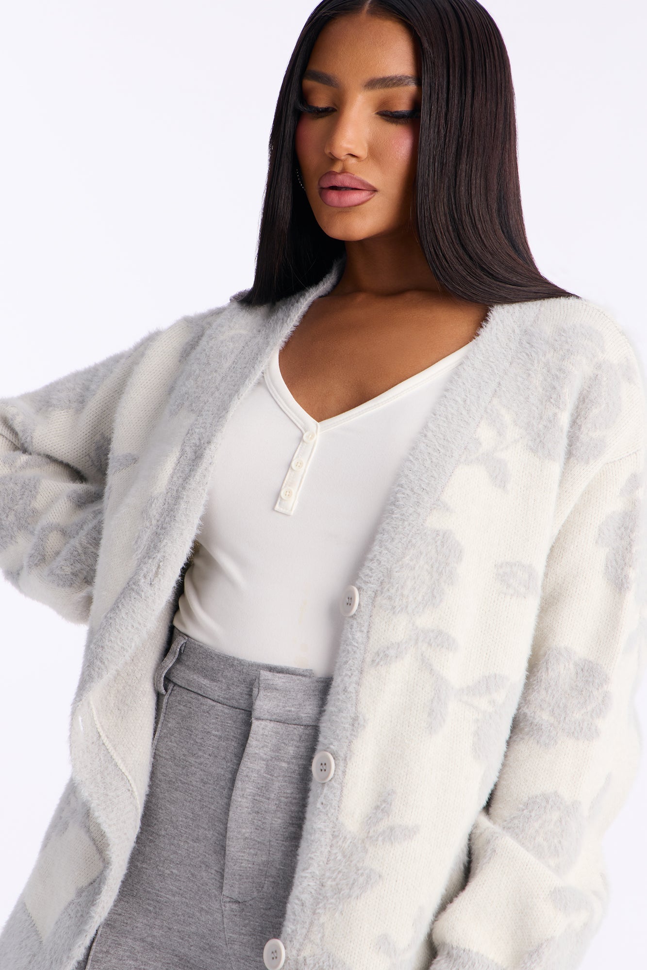 Picking Petals Floral Cardigan - Grey/combo