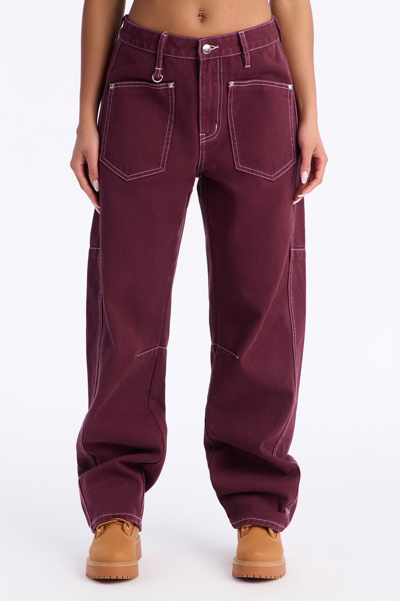 Uptown Utility Loose Jeans - Plum