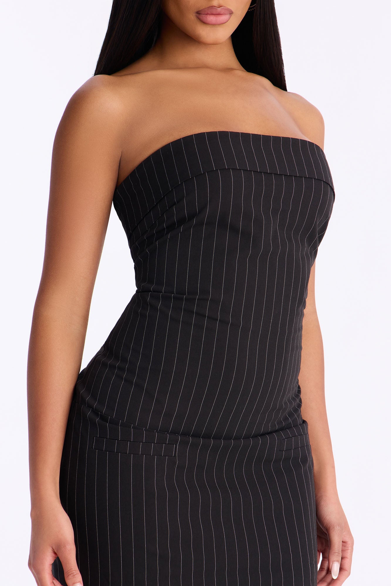 Scarlett Strapless Pinstripe Mini Dress - Black/White
