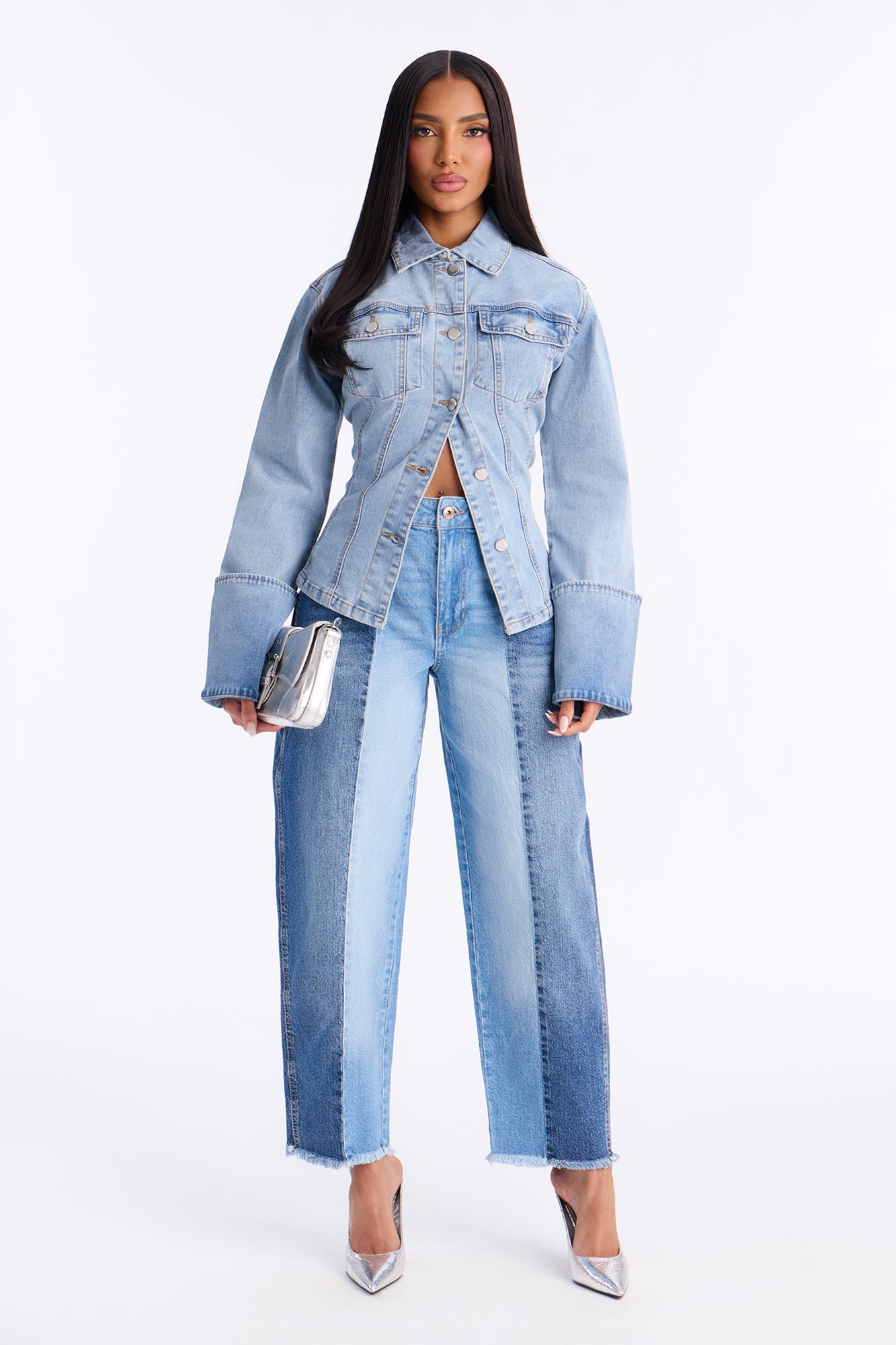 Duality Two Tone Barrel Leg Jeans - Medium Wash