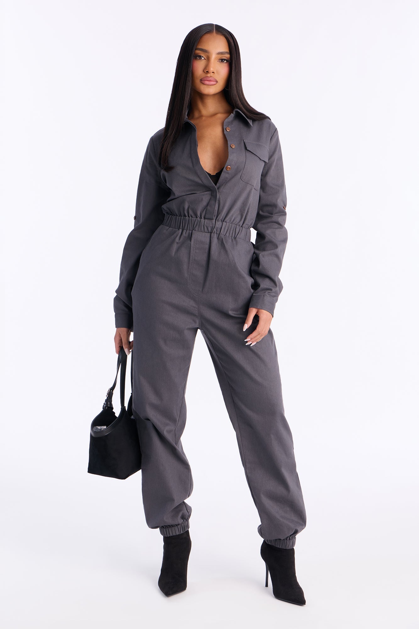 Aviator Babe Jumpsuit - Charcoal