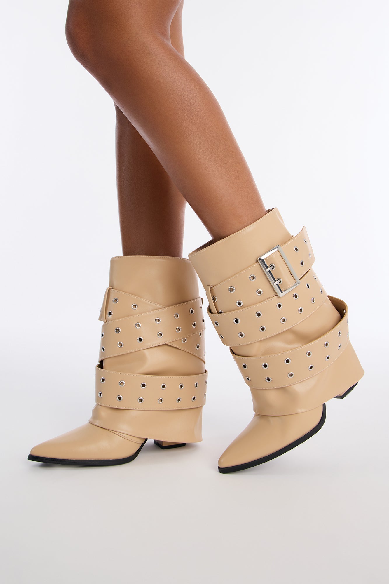 Loxley Buckle Overlay Boots - Cream