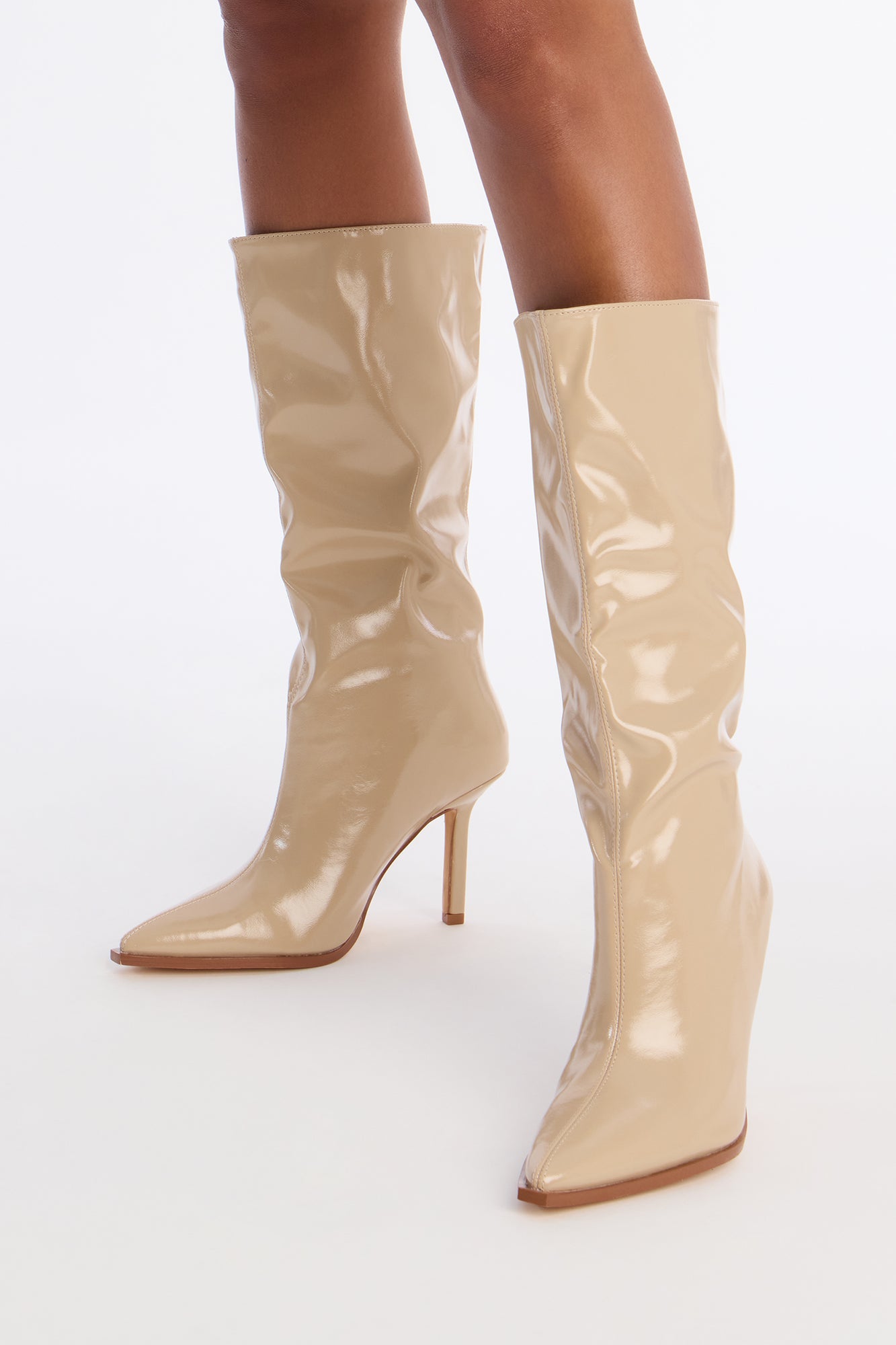Bea Faux Leather Stiletto Boots - Cream