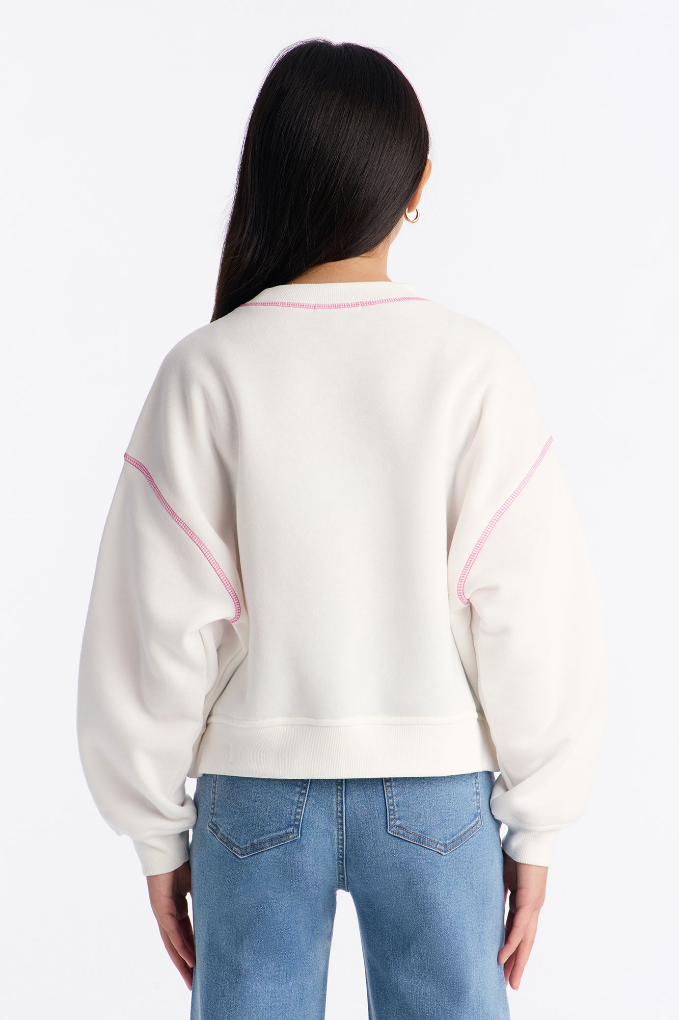Mini Lovely Flower Crew Neck Sweatshirt - White