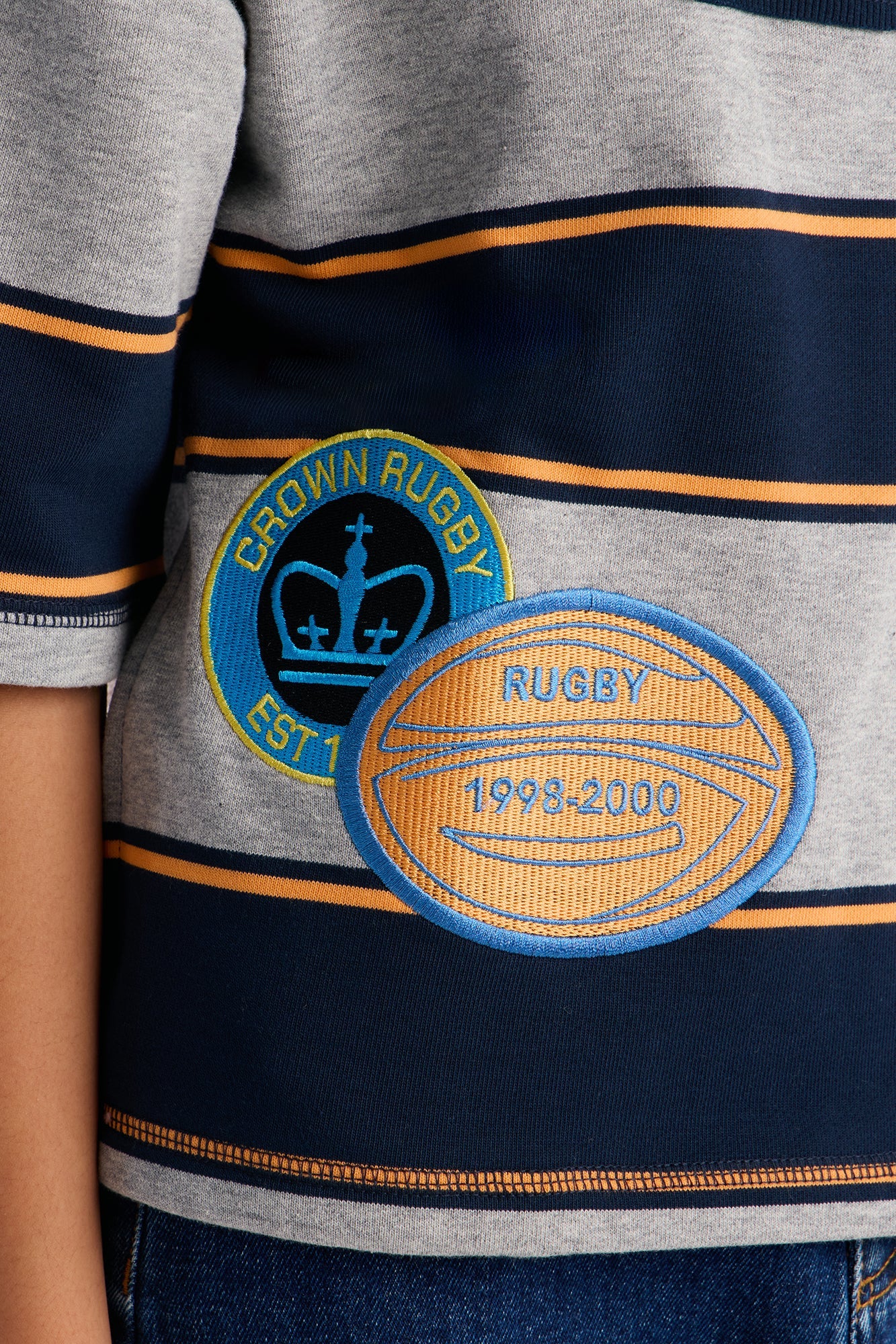 Mini Crown Rugby Striped Quarter Zip Top - Navy/combo