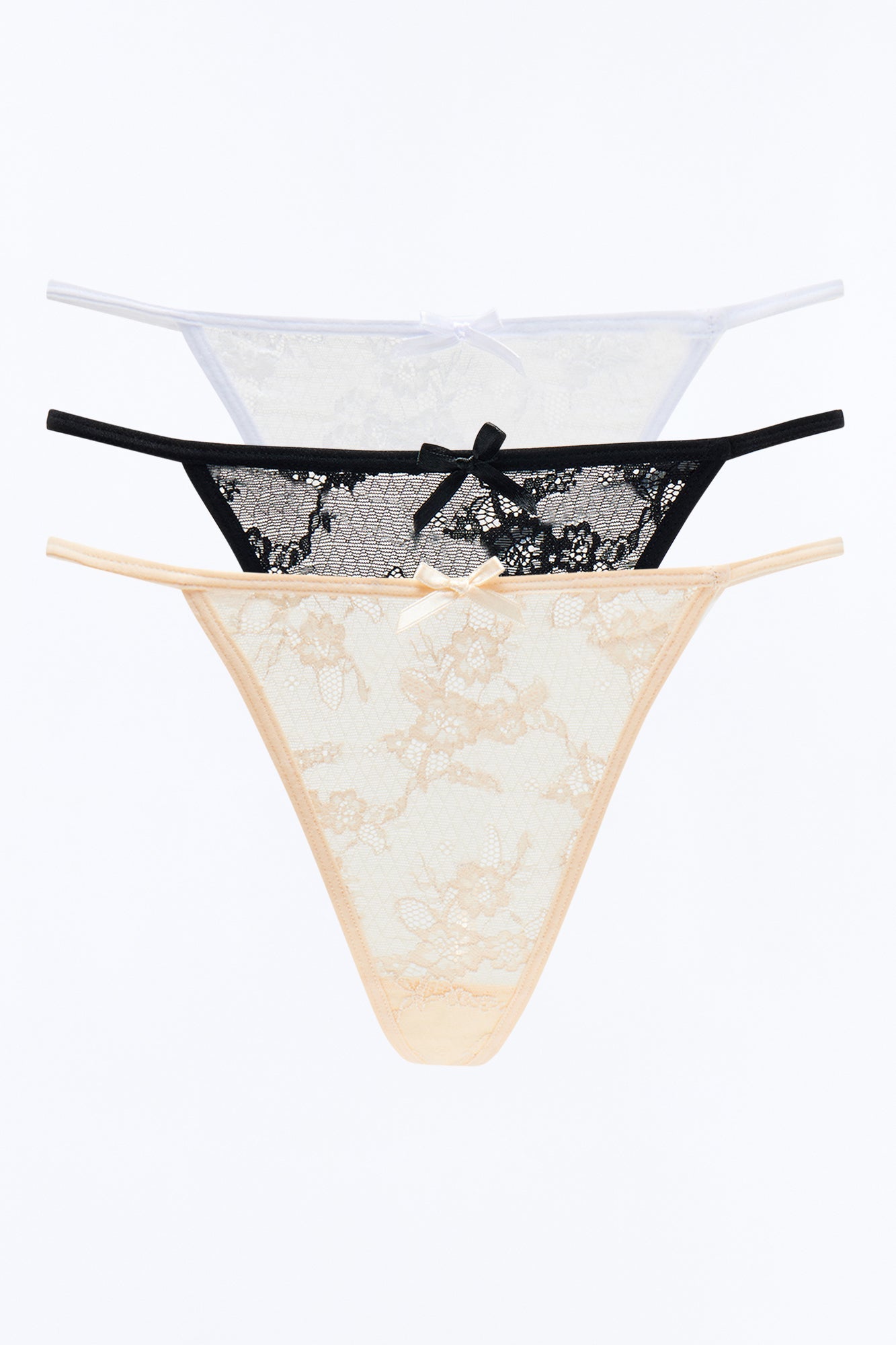3 Pack Stretch Lace G-String Panty Pack - Nude/combo
