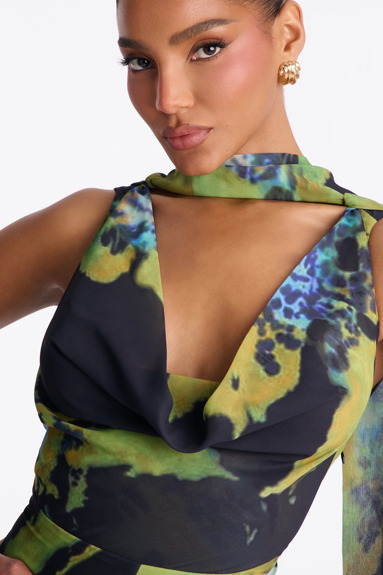Carli Chiffon Cowl Neck Jumpsuit - Black/Green