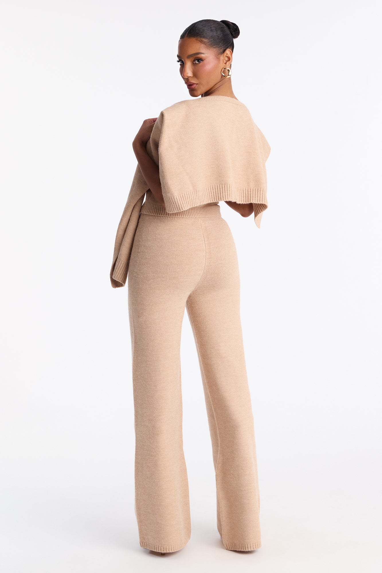 Shilo Sweater Shawl 3 Piece Pant Set - Taupe