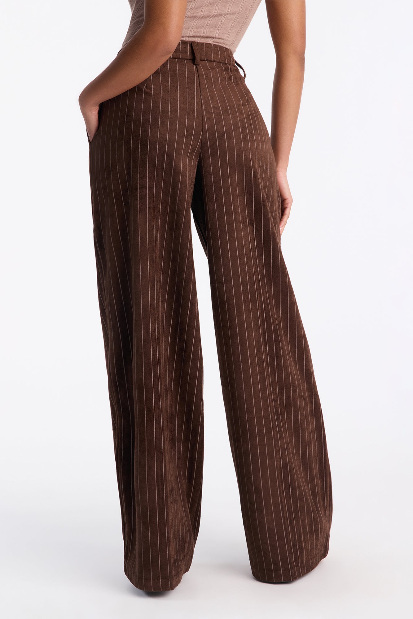 Maxine Faux Suede Wide Leg Pant 33″ - Brown/combo
