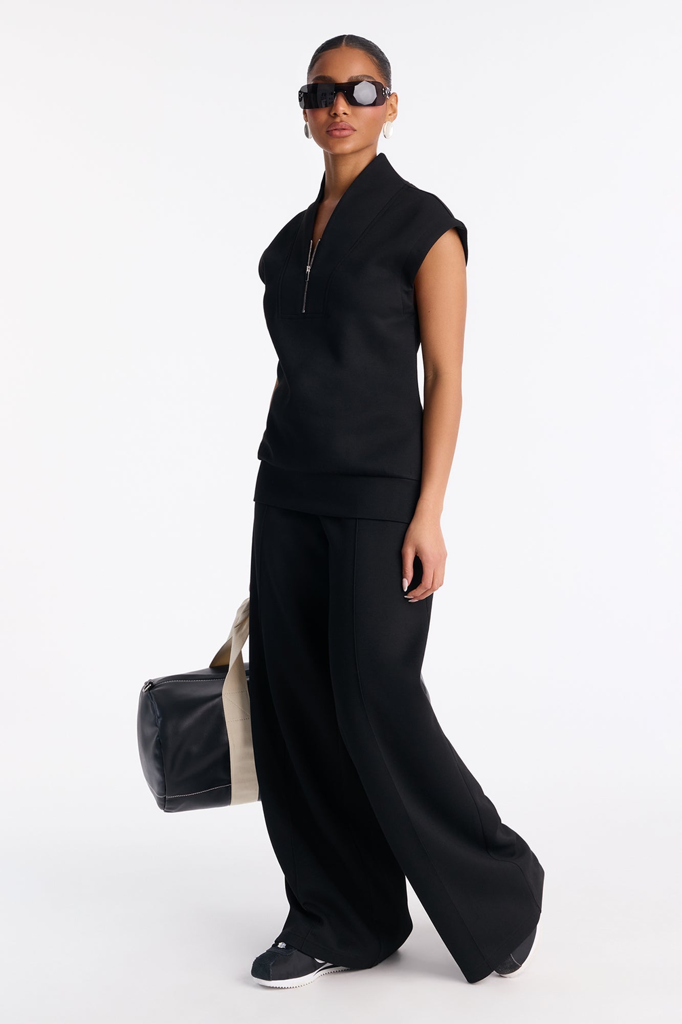 Shea Quarter Zip Sleeveless Pant Set - Black