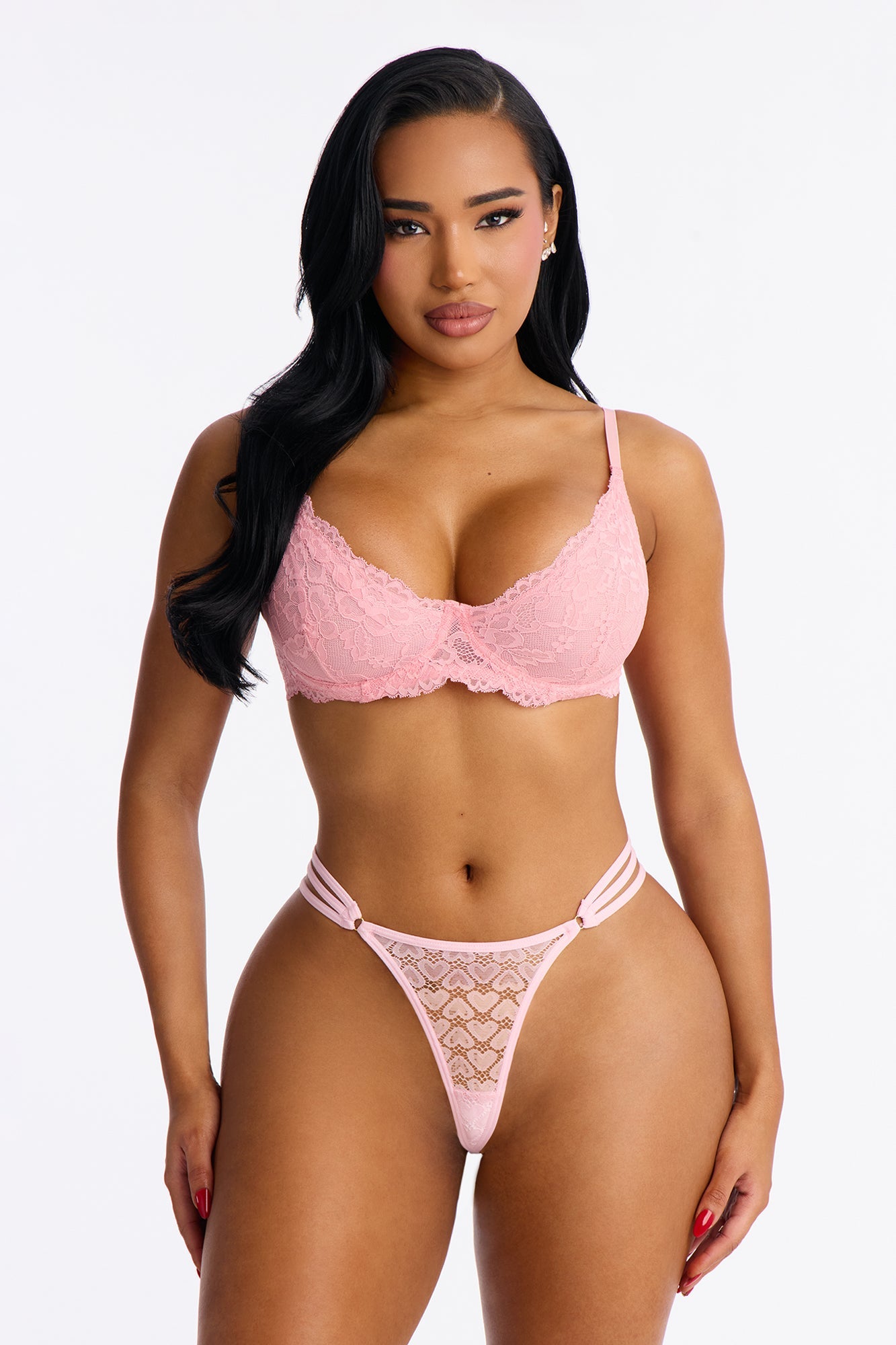 Flamed Kiss Lace Thong Panty - Pink