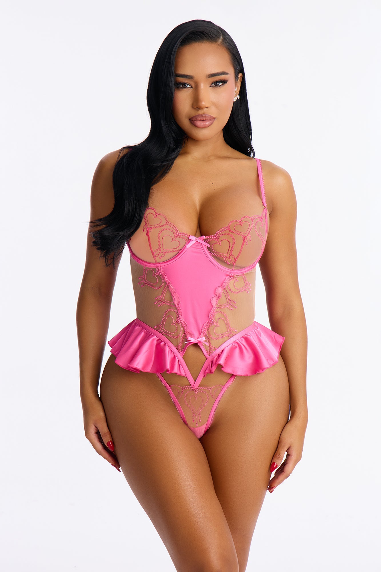 Heart To Bare Mesh Embroidered Teddy - Pink