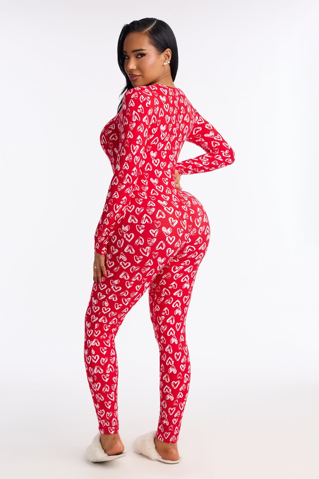Love Everywhere Long Sleeve PJ Jumpsuit Onesie - Red/White