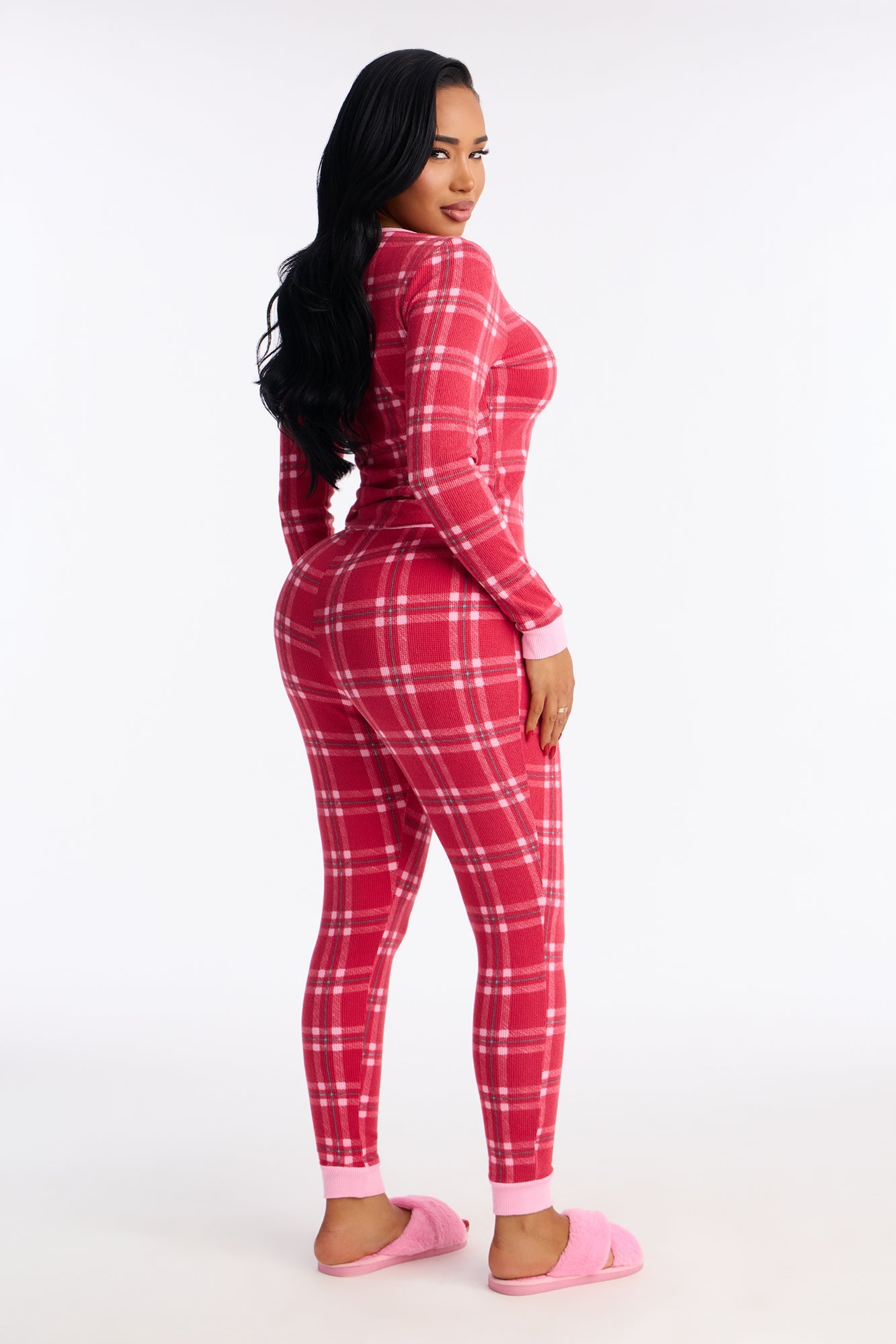 Cozy Cuddles Waffle Long Sleeve PJ Pant Set - Red/combo