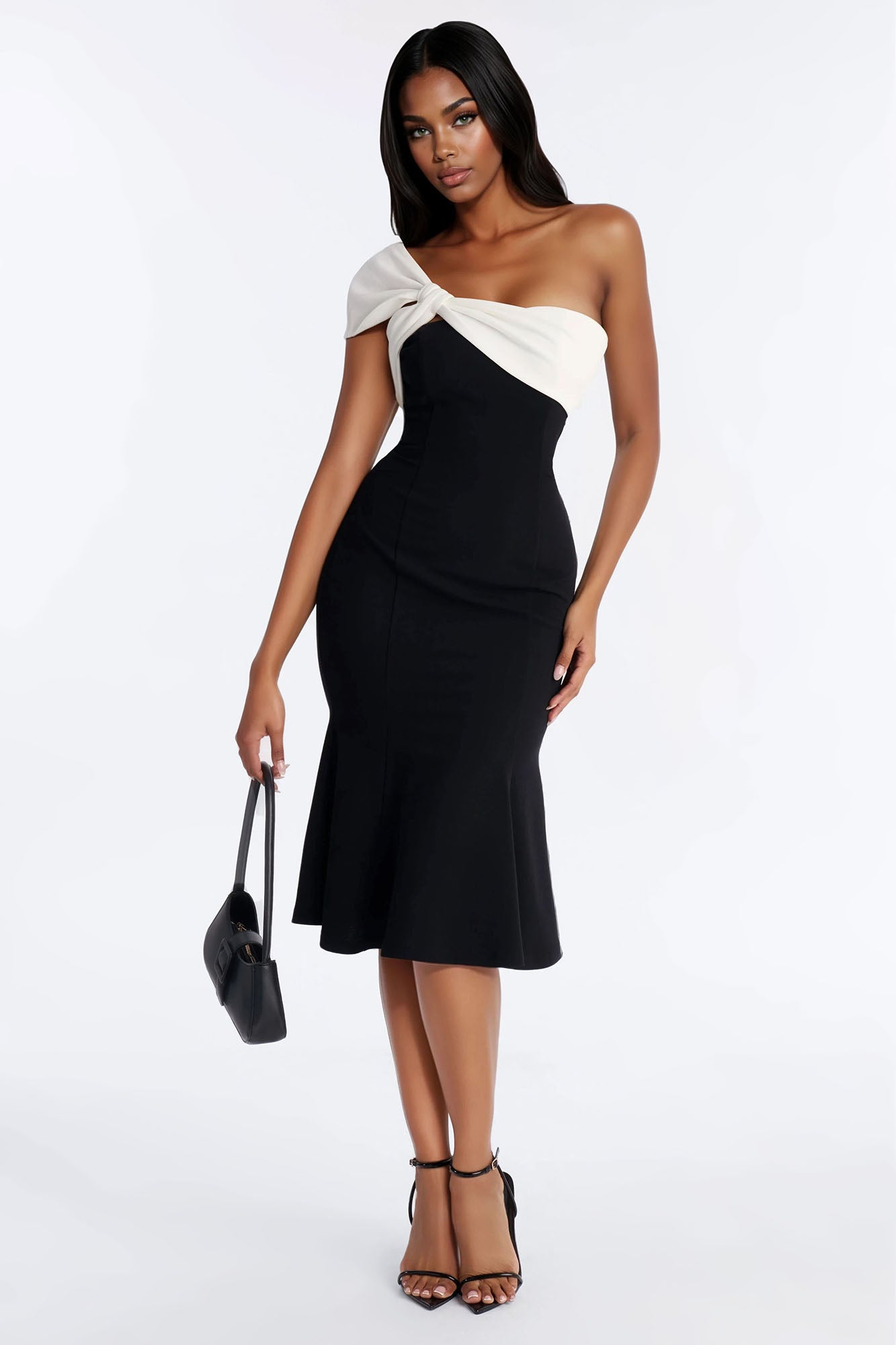 Amora Contrast Midi Dress - Black/White
