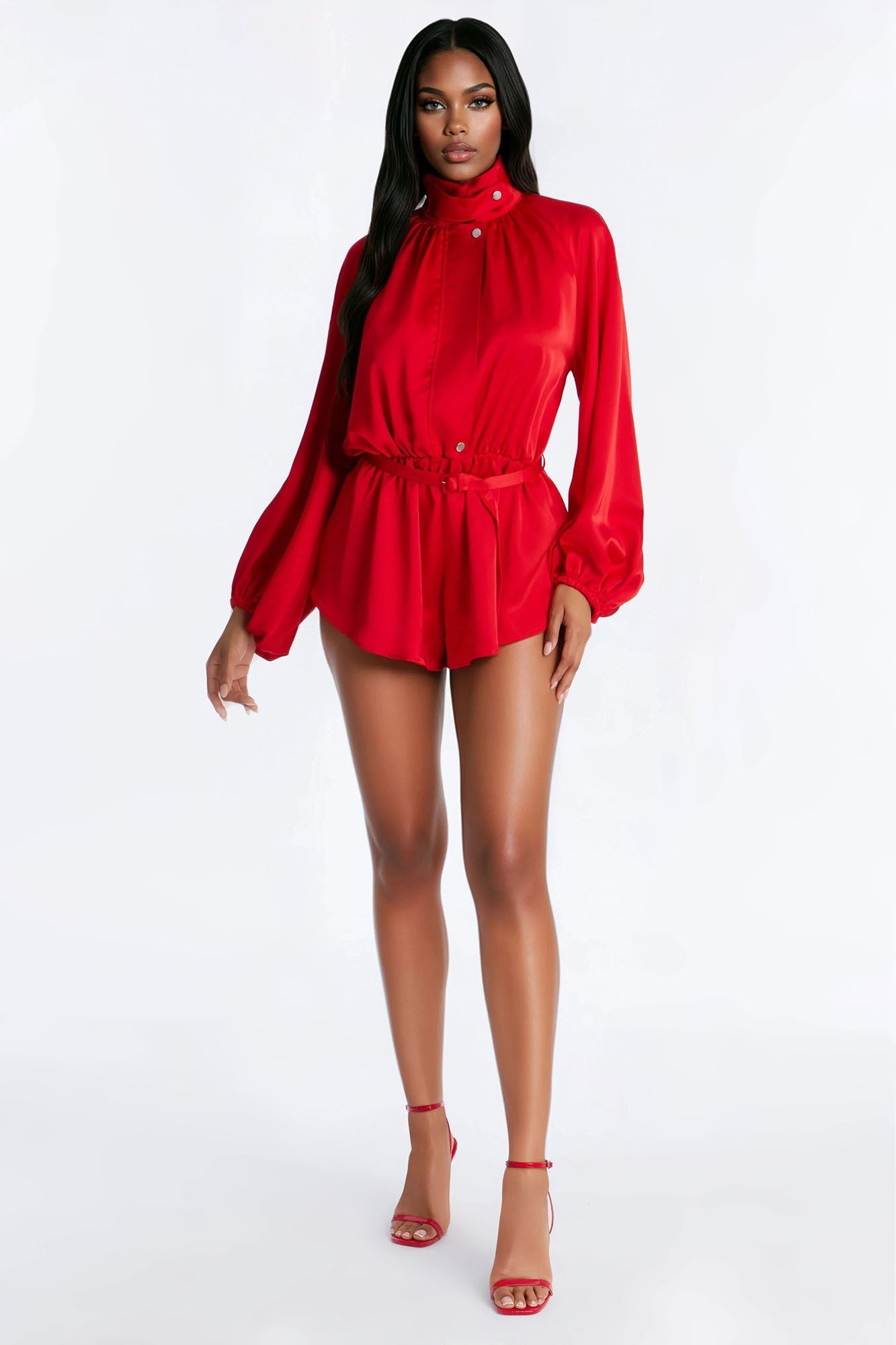 Sia Satin Collar Romper - Red