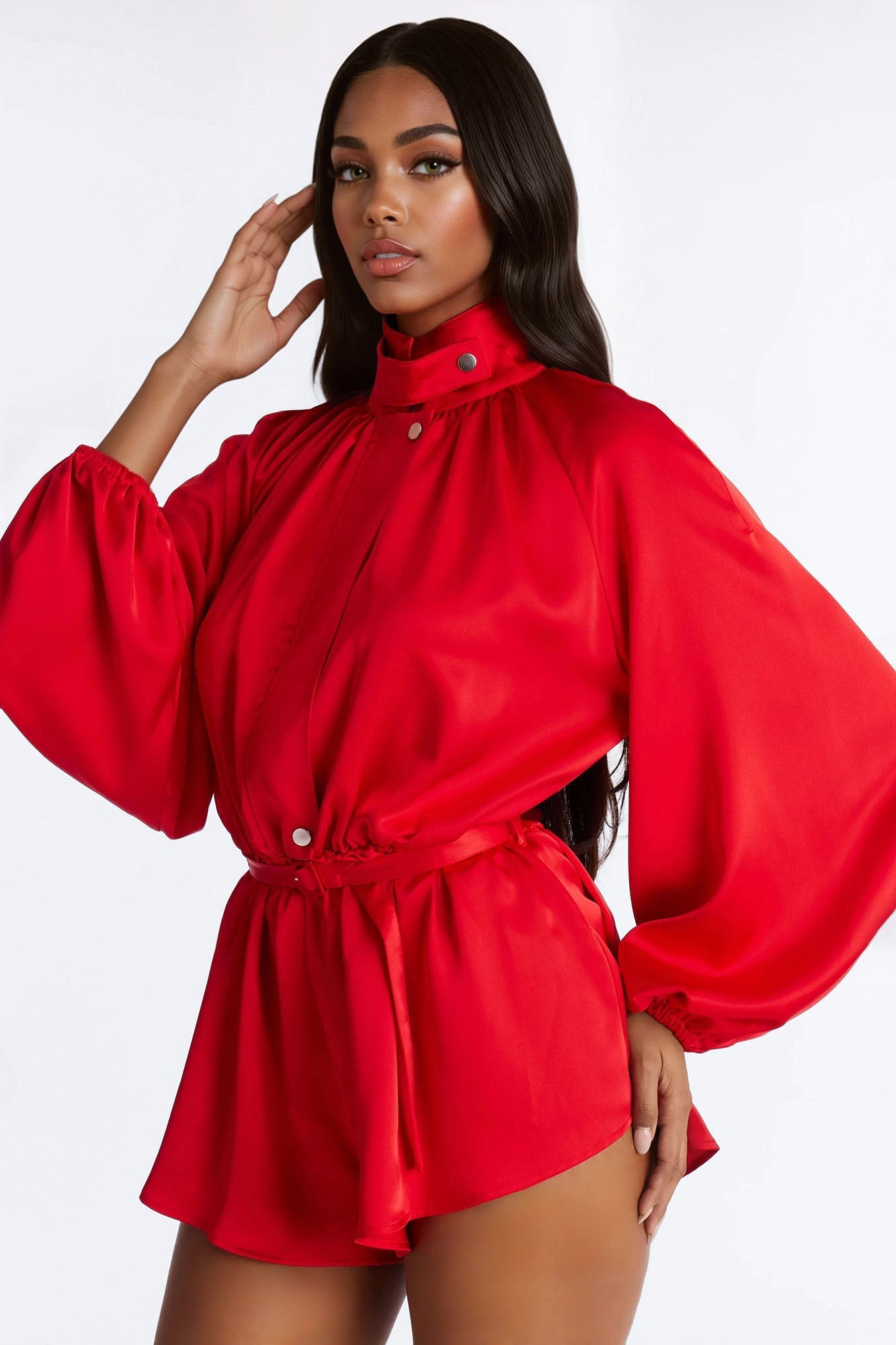 Sia Satin Collar Romper - Red