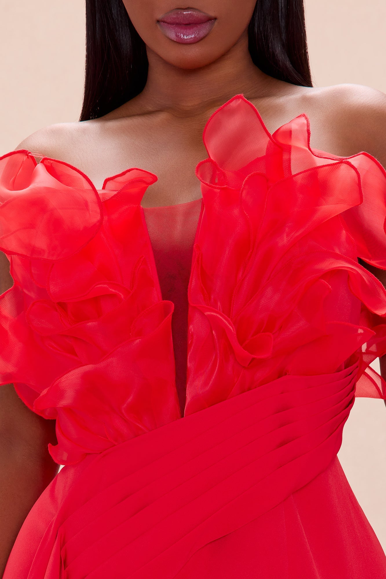 Karolyn Draped Ruffle Gown - Red