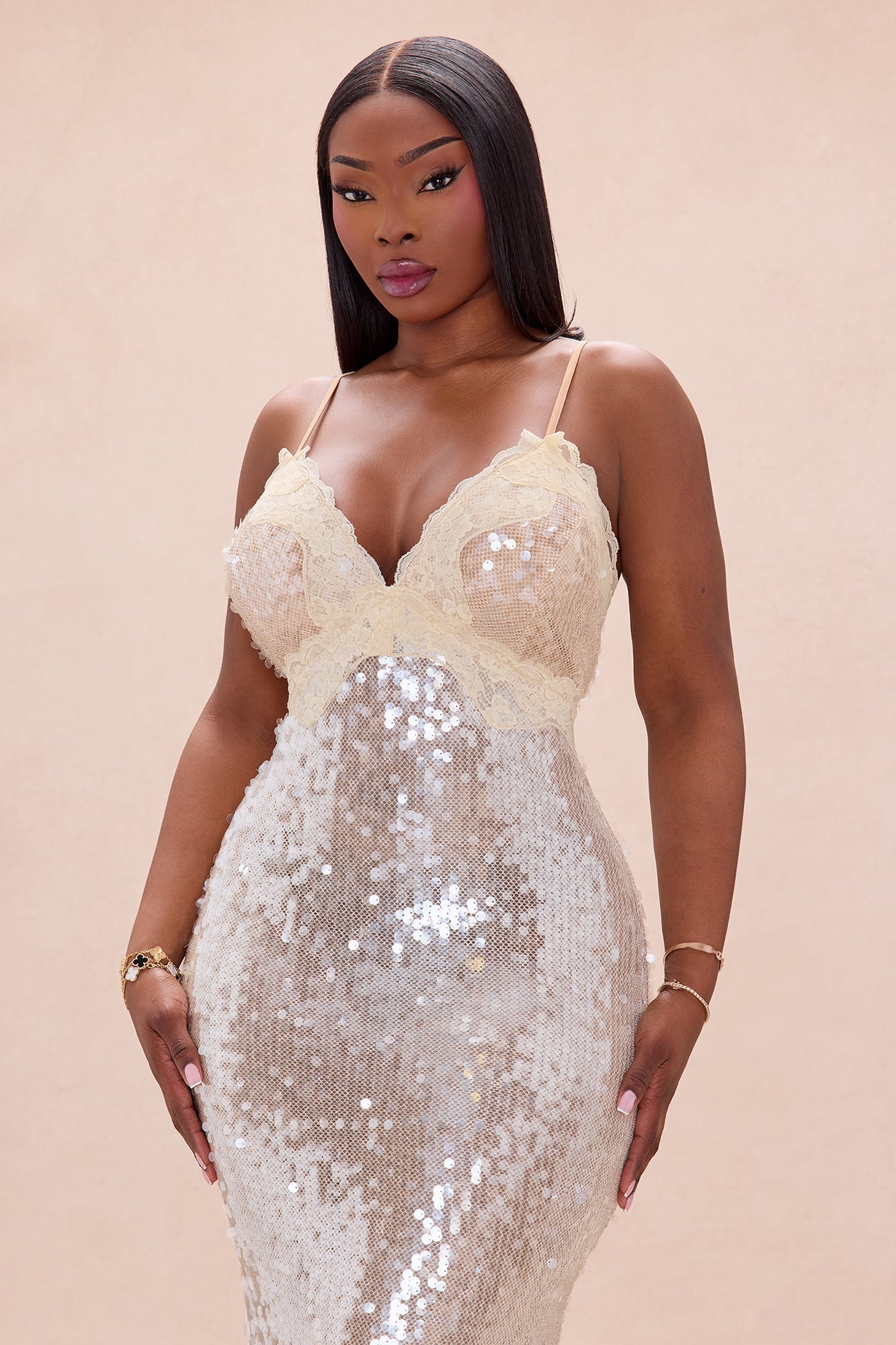 Ophelia Cape Sequin Maxi Dress - Champagne