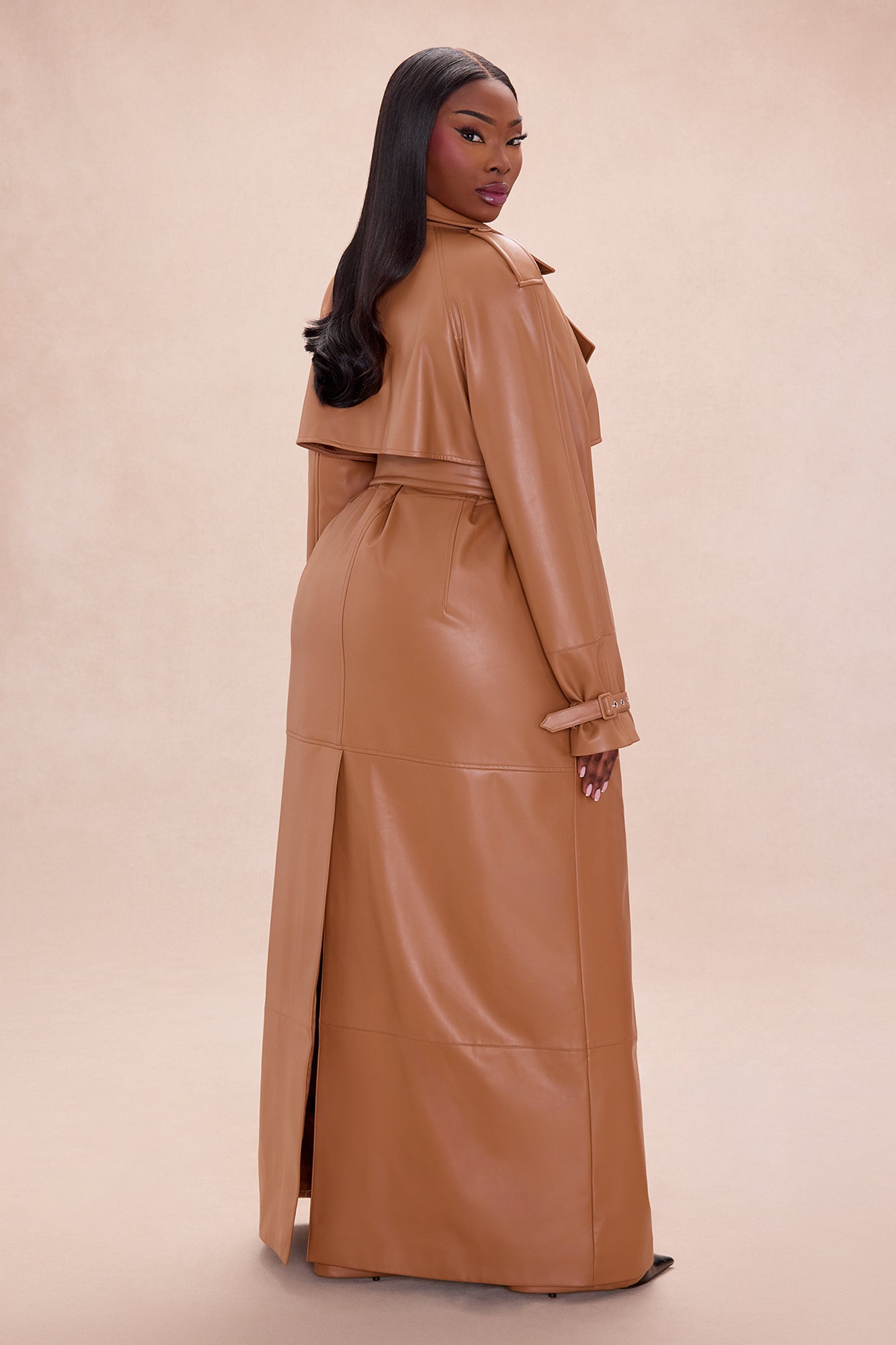 Incognito Belted Faux Leather Coat - Camel