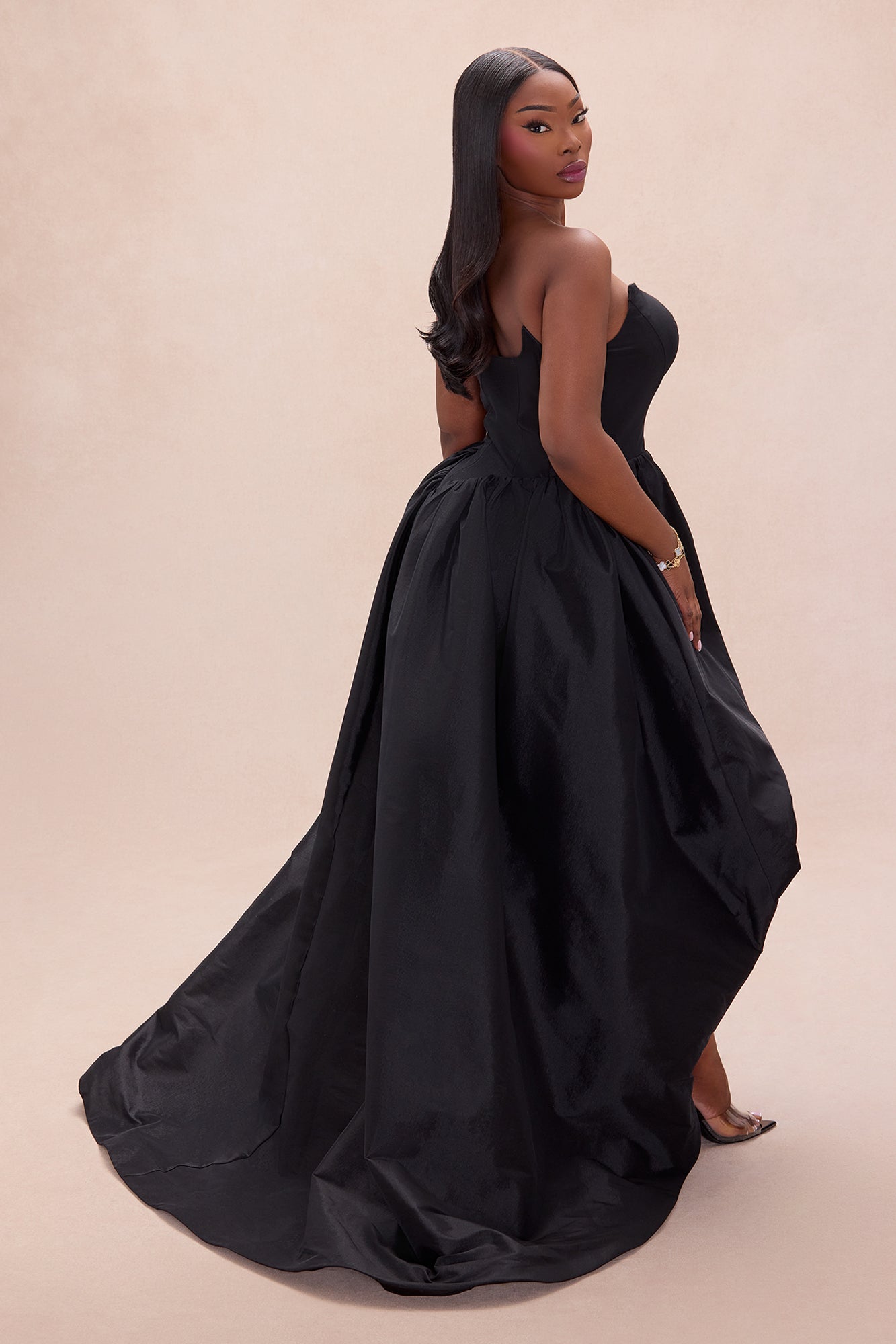 Aurora High Low Taffeta Gown - Black