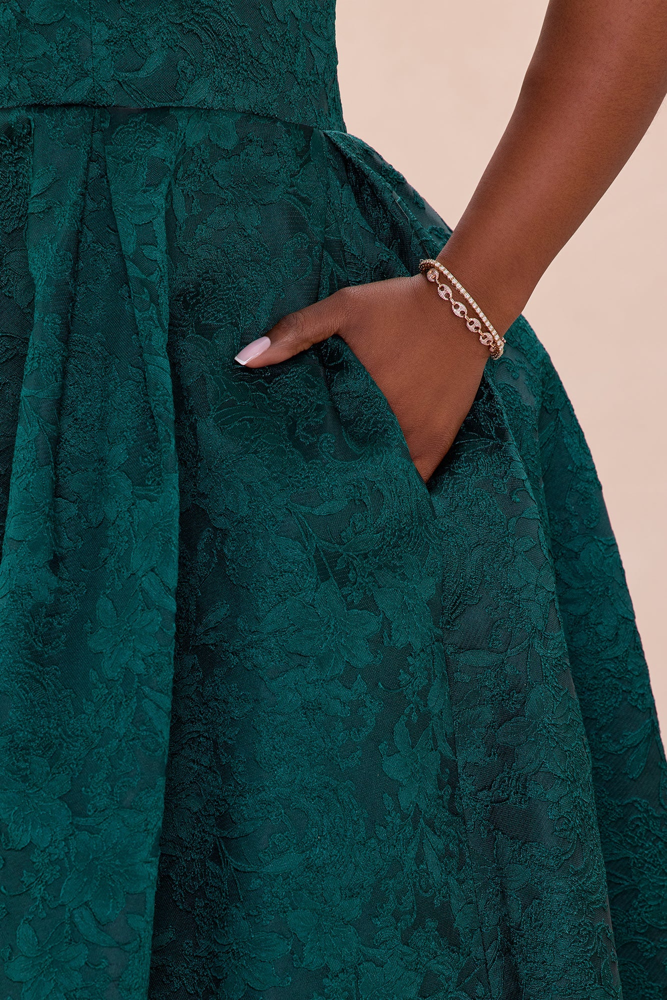 Ashlyn Strapless Jacquard Midi Dress - Hunter