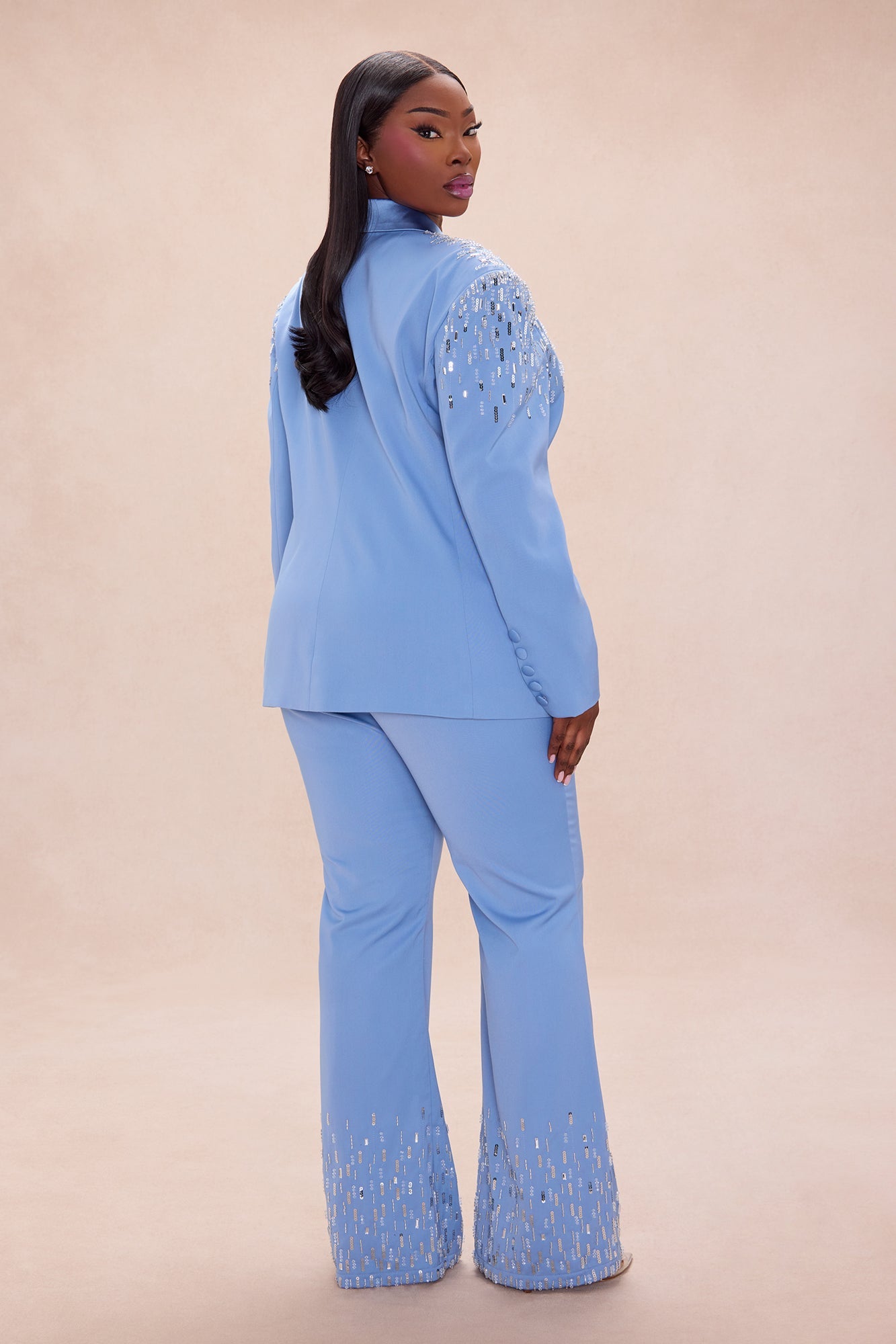 Raiann Embellished Pant Set - Light Blue
