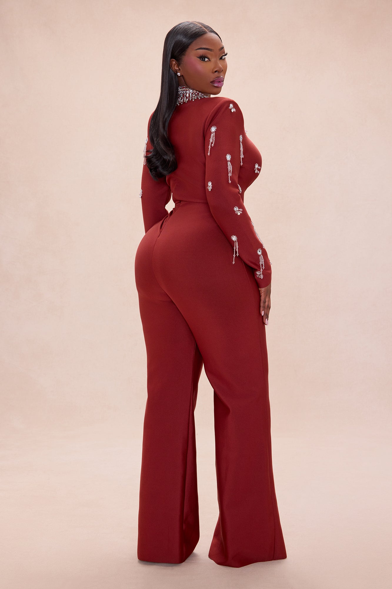 Tatum Rhinestone Bandage Jumpsuit - Copper