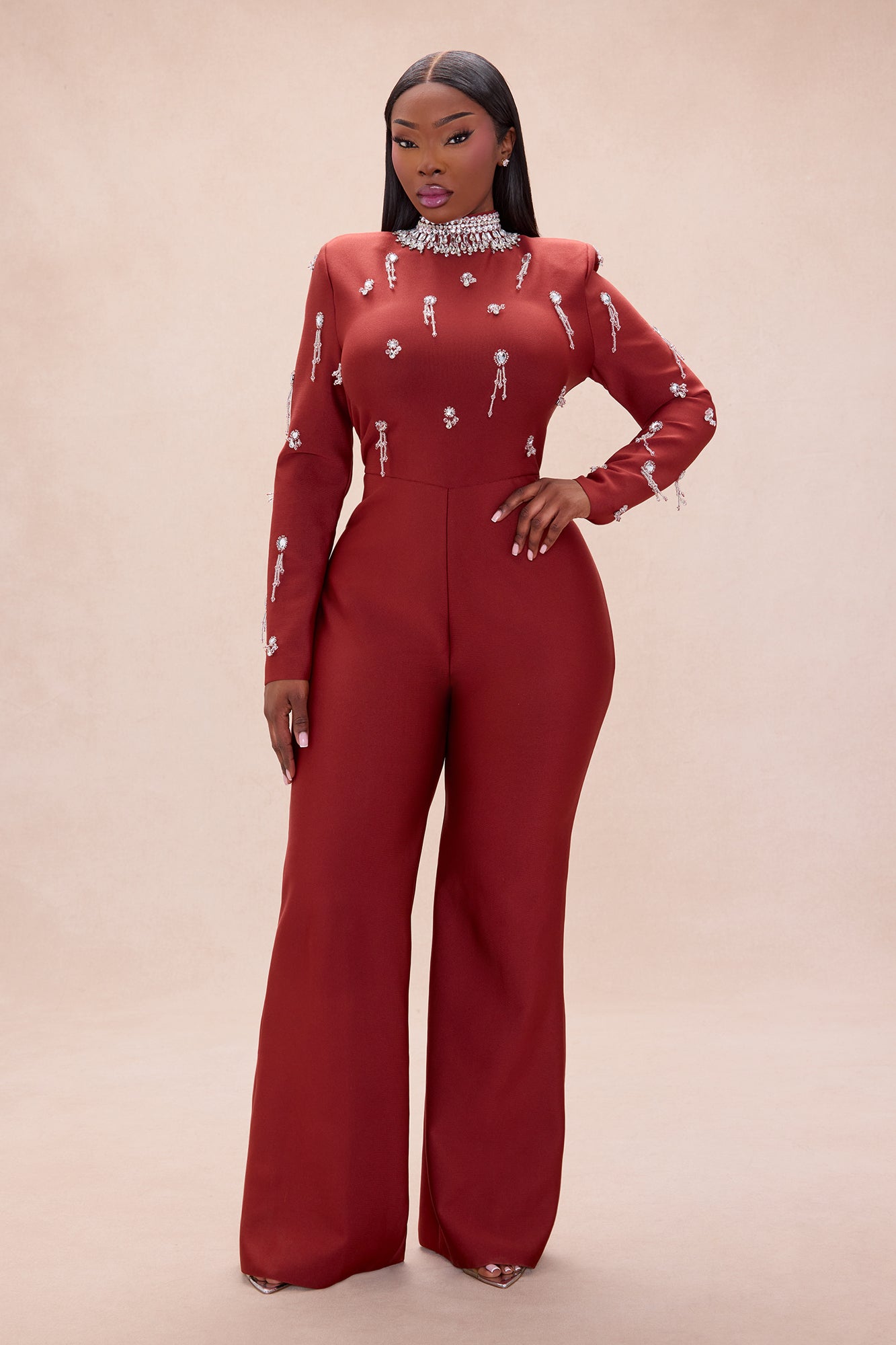 Tatum Rhinestone Bandage Jumpsuit - Copper