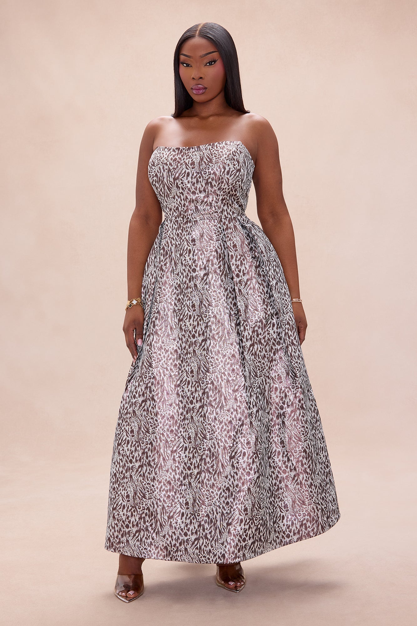 Wren Strapless Jacquard Maxi Dress - Brown/combo