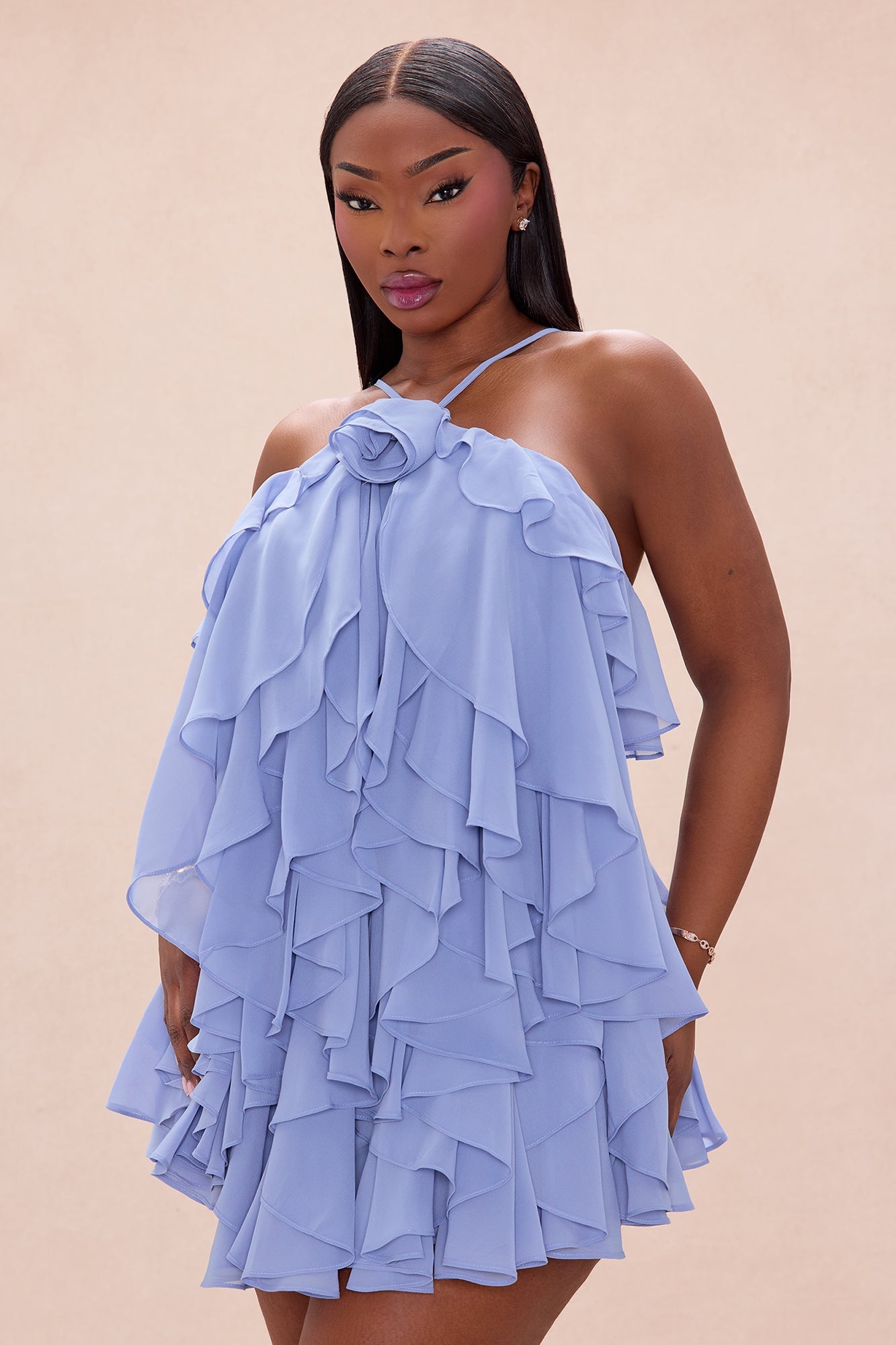Free As Can Be Ruffle Mini Dress - Dusty Blue