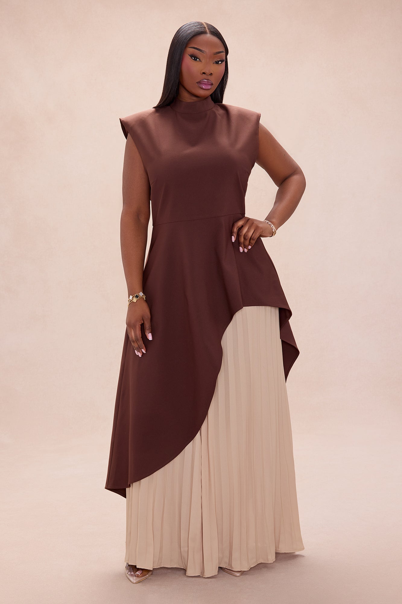 Paris Pleated Pant Set - Chocolate