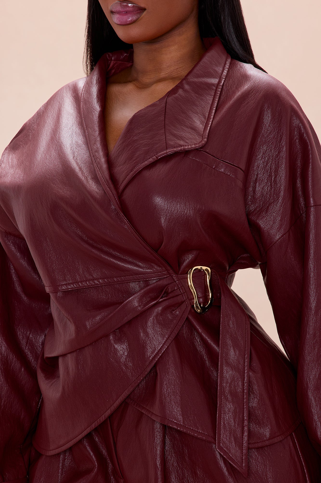 Mariella Faux Leather Jacket - Burgundy