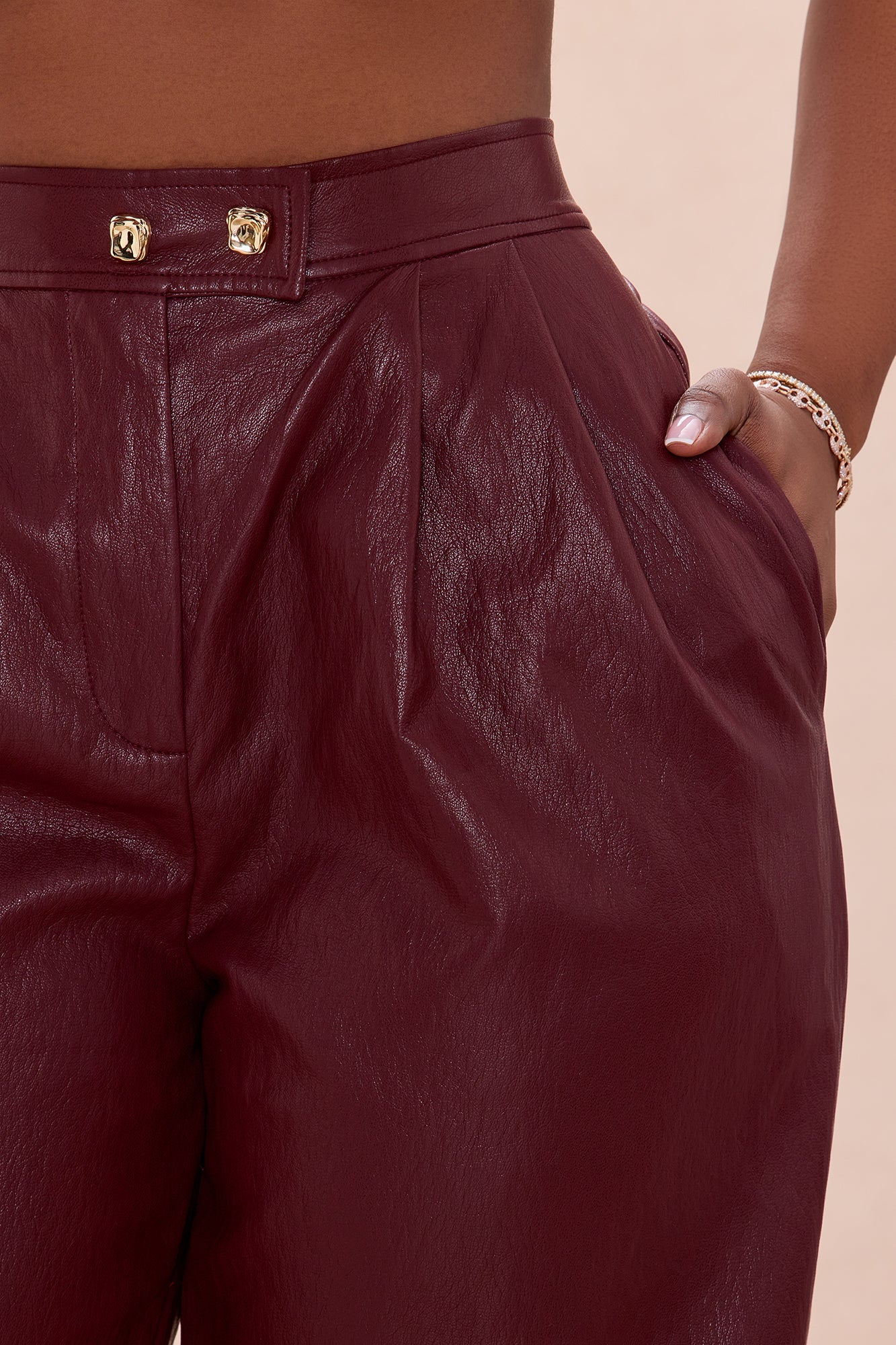 Mariella Faux Leather Balloon Pant - Burgundy
