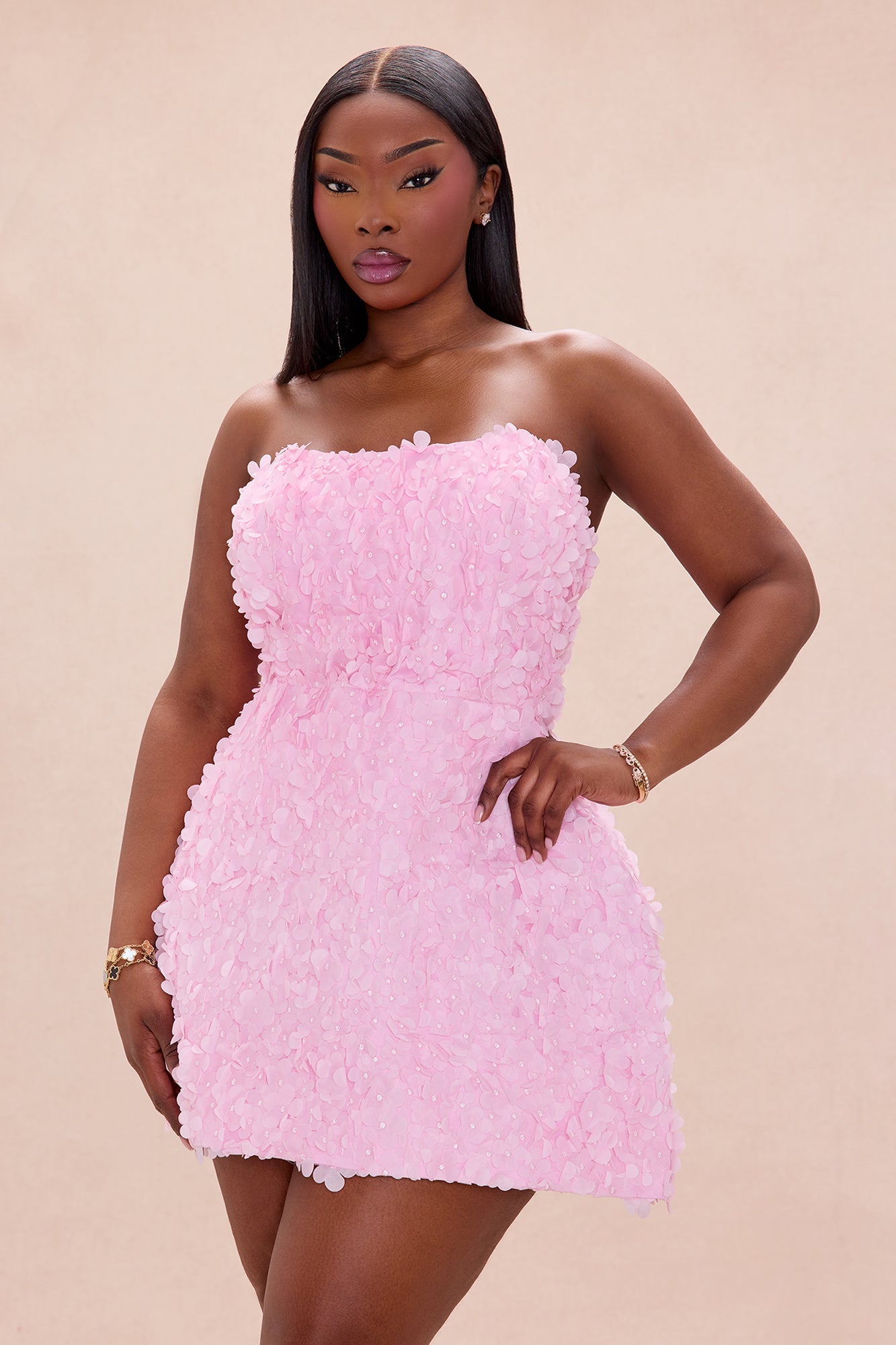 Daisy Strapless Tulle Mini Dress - Light Pink