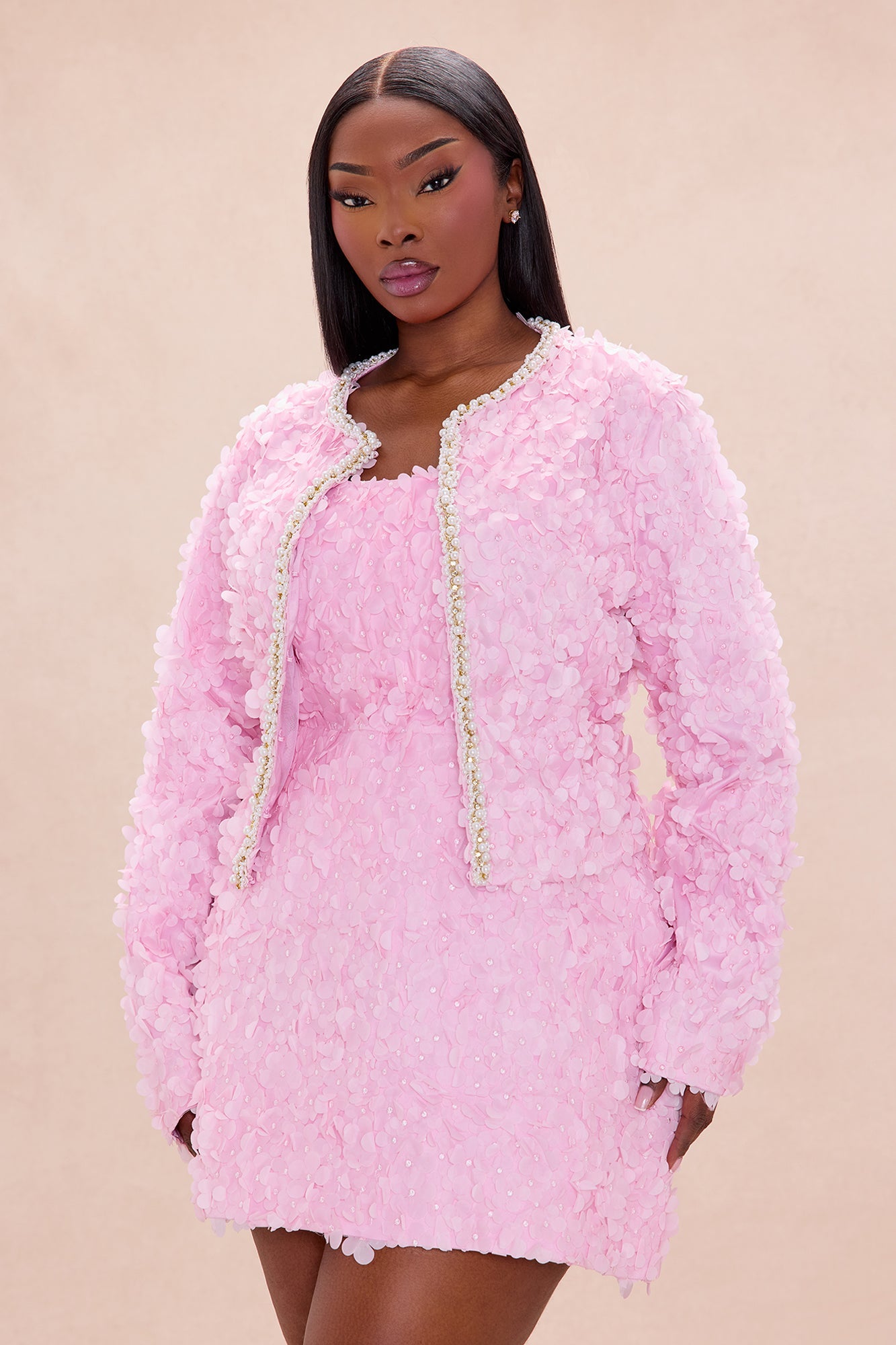 Daisy Embellished Trim Tulle Jacket - Light Pink