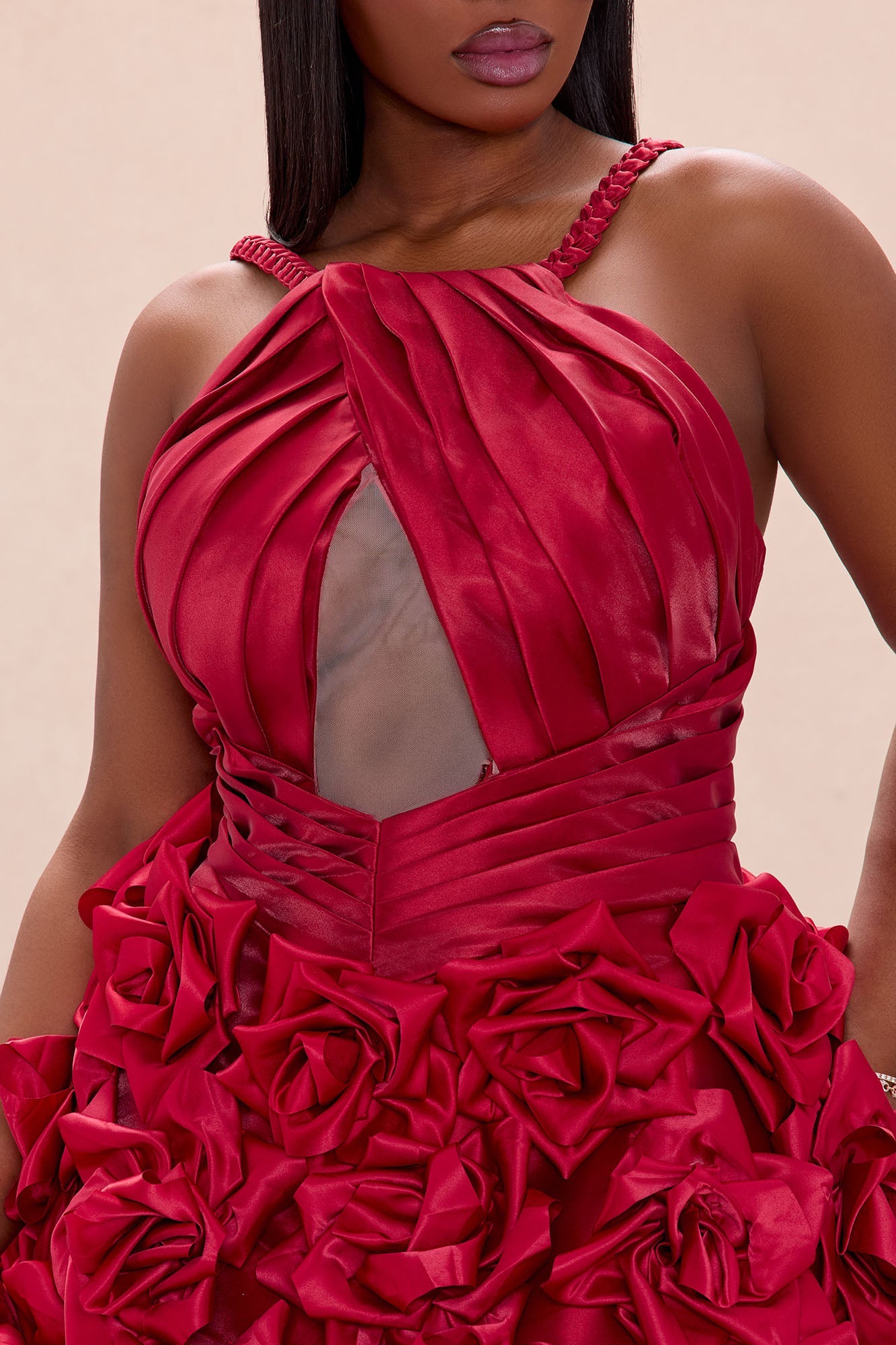Jasmina Floral Satin Mini Dress - Red