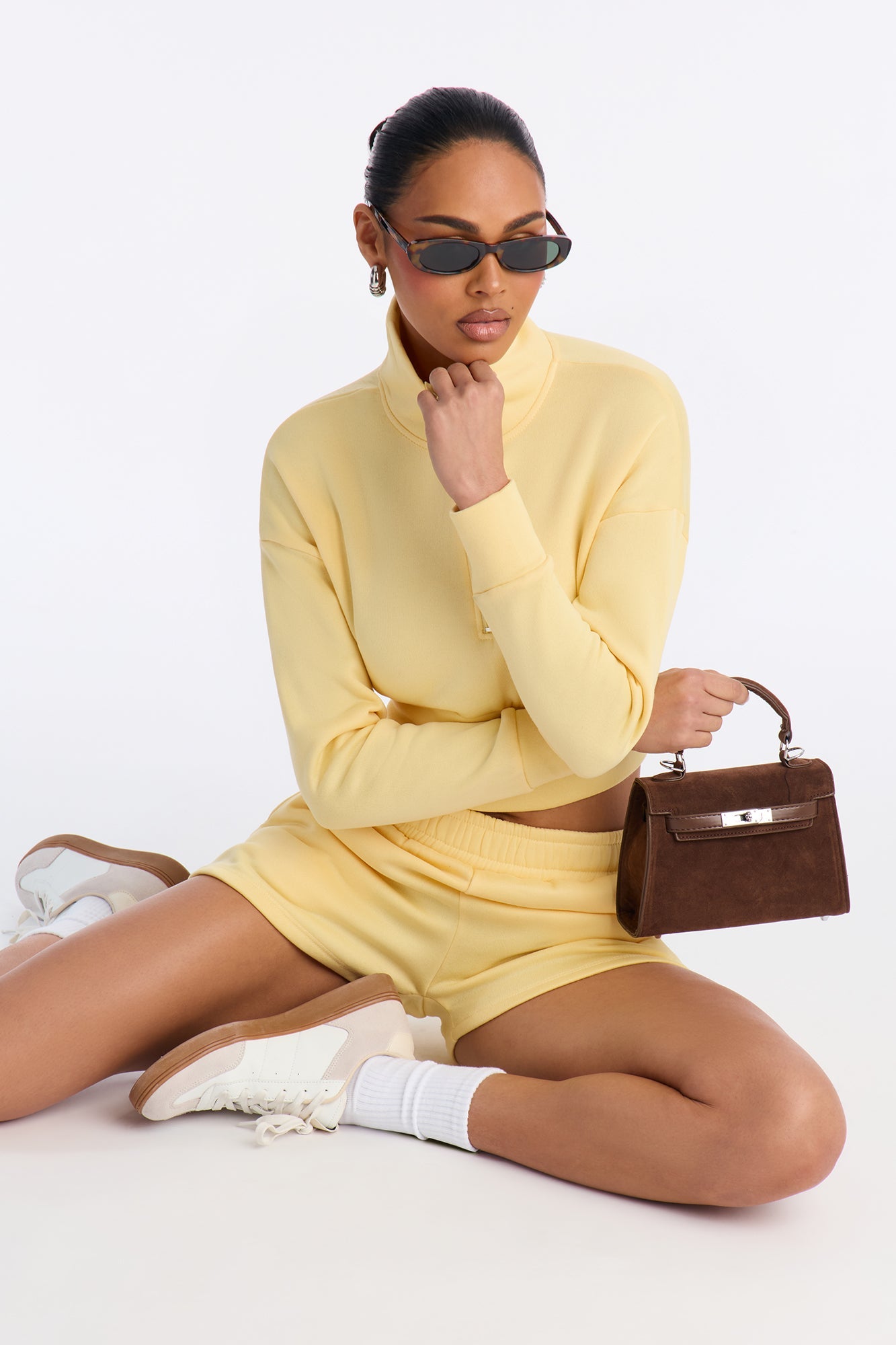 Alina Fleece Quarter Zip Short Set - Yellow