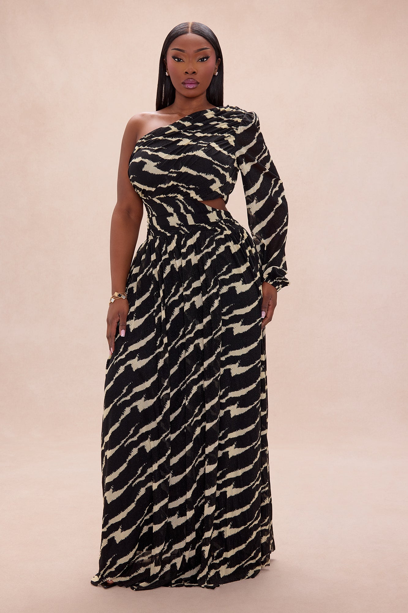 Zakia One Shoulder Maxi Dress - Black/combo