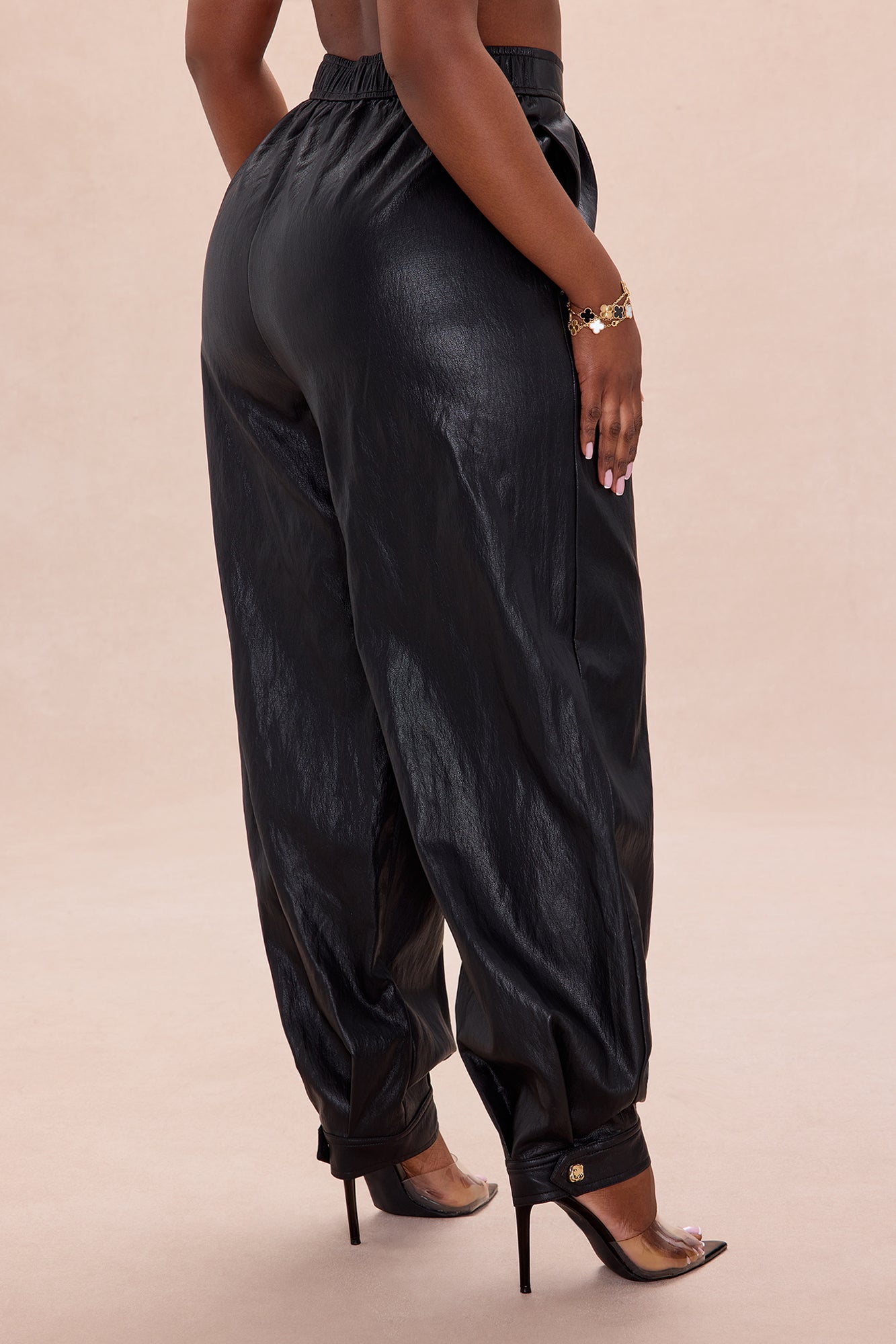 Mariella Faux Leather Balloon Pant - Black