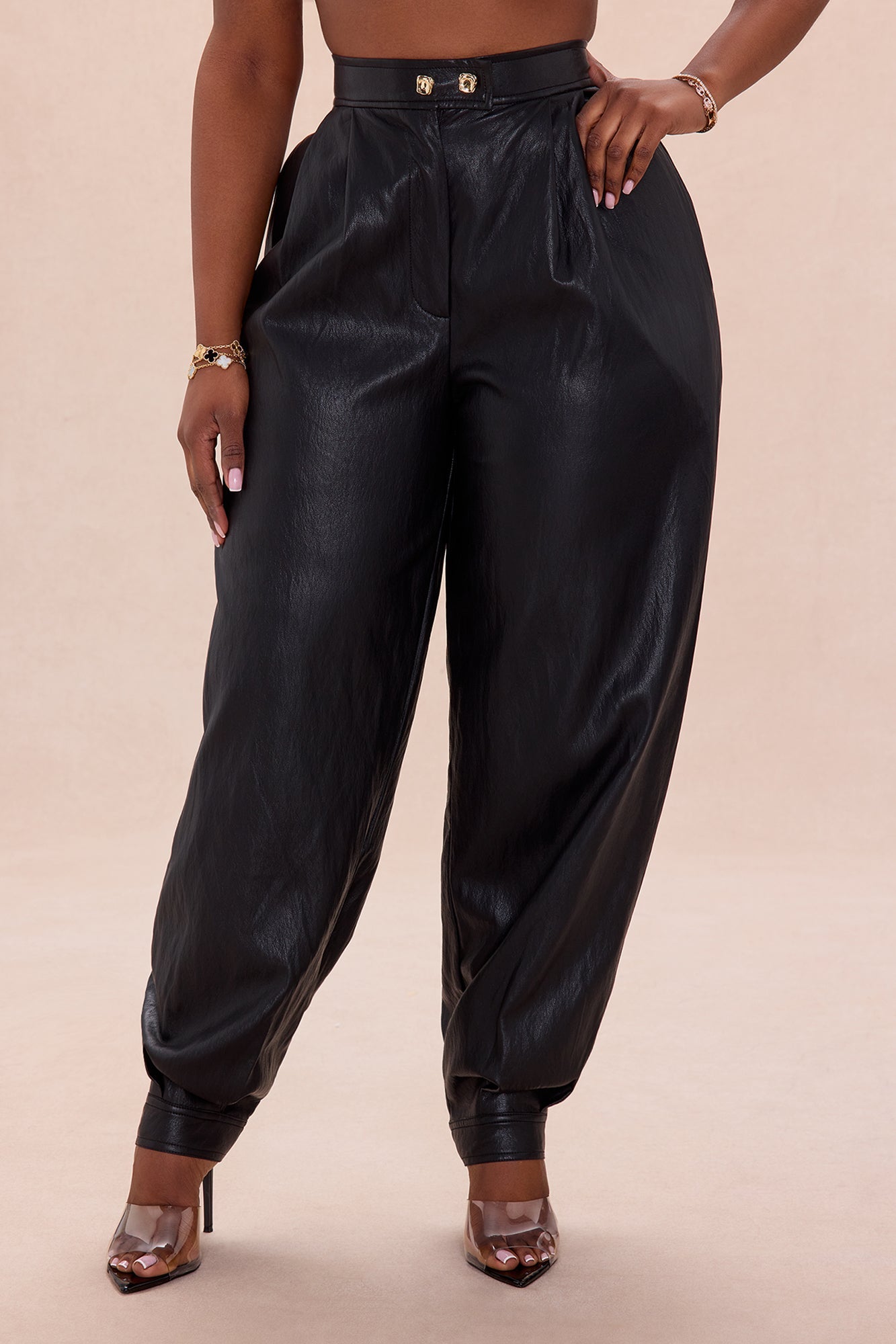 Mariella Faux Leather Balloon Pant - Black