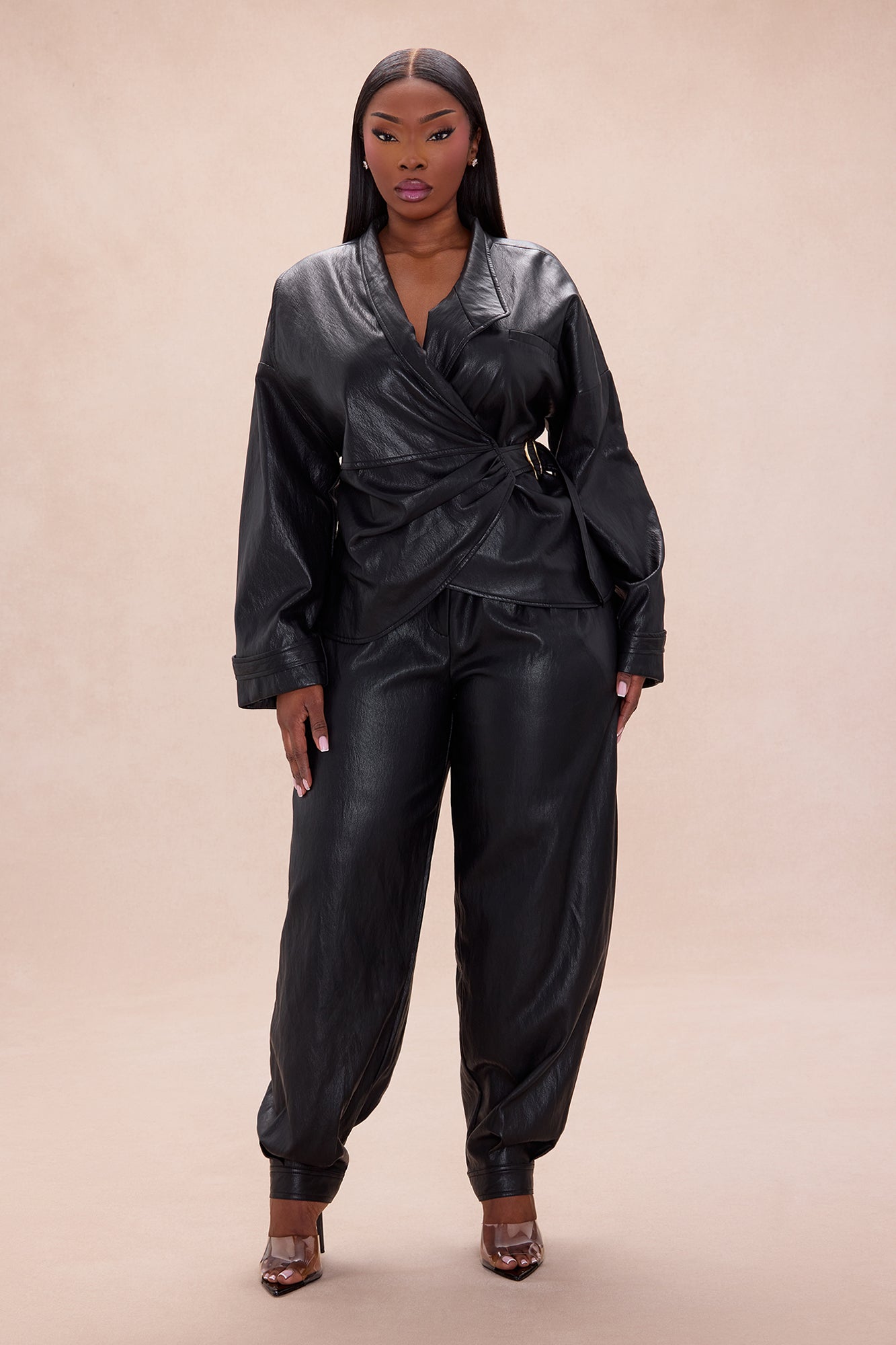 Mariella Faux Leather Balloon Pant - Black