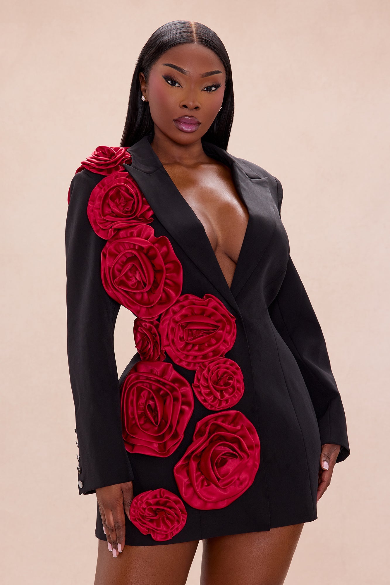 Brooklynn 3D Applique Blazer Mini Dress - Black/Red