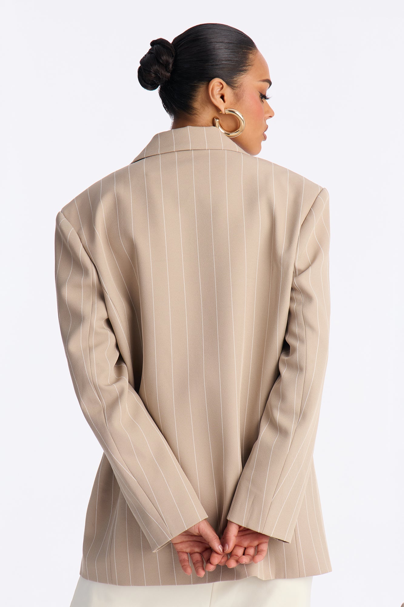 Regina Double Breasted Boyfriend Pinstripe Blazer - Stone