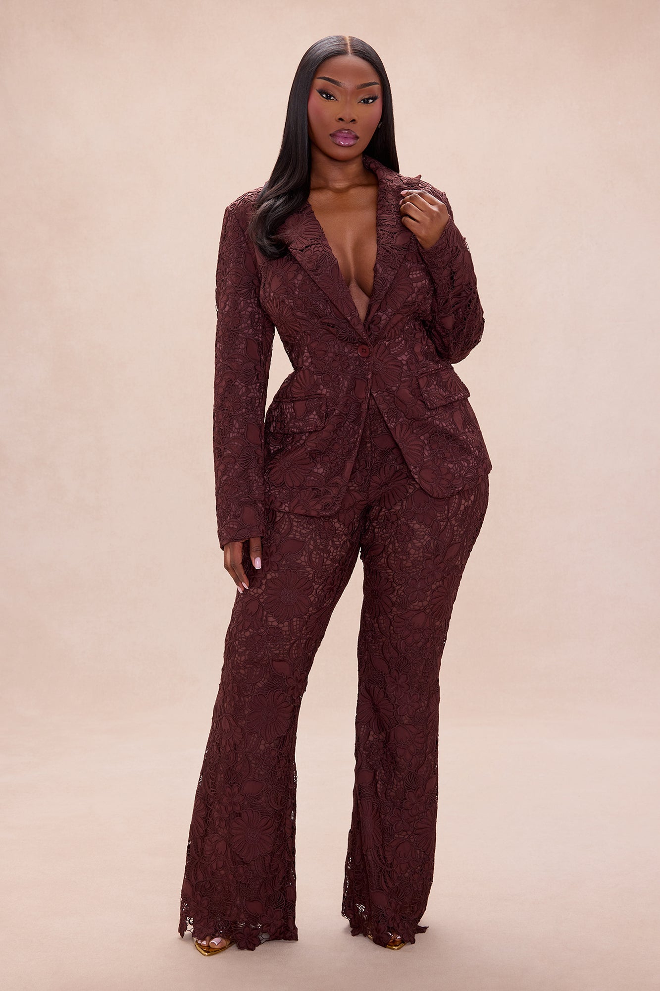 Zella Embroidered Blazer - Chocolate